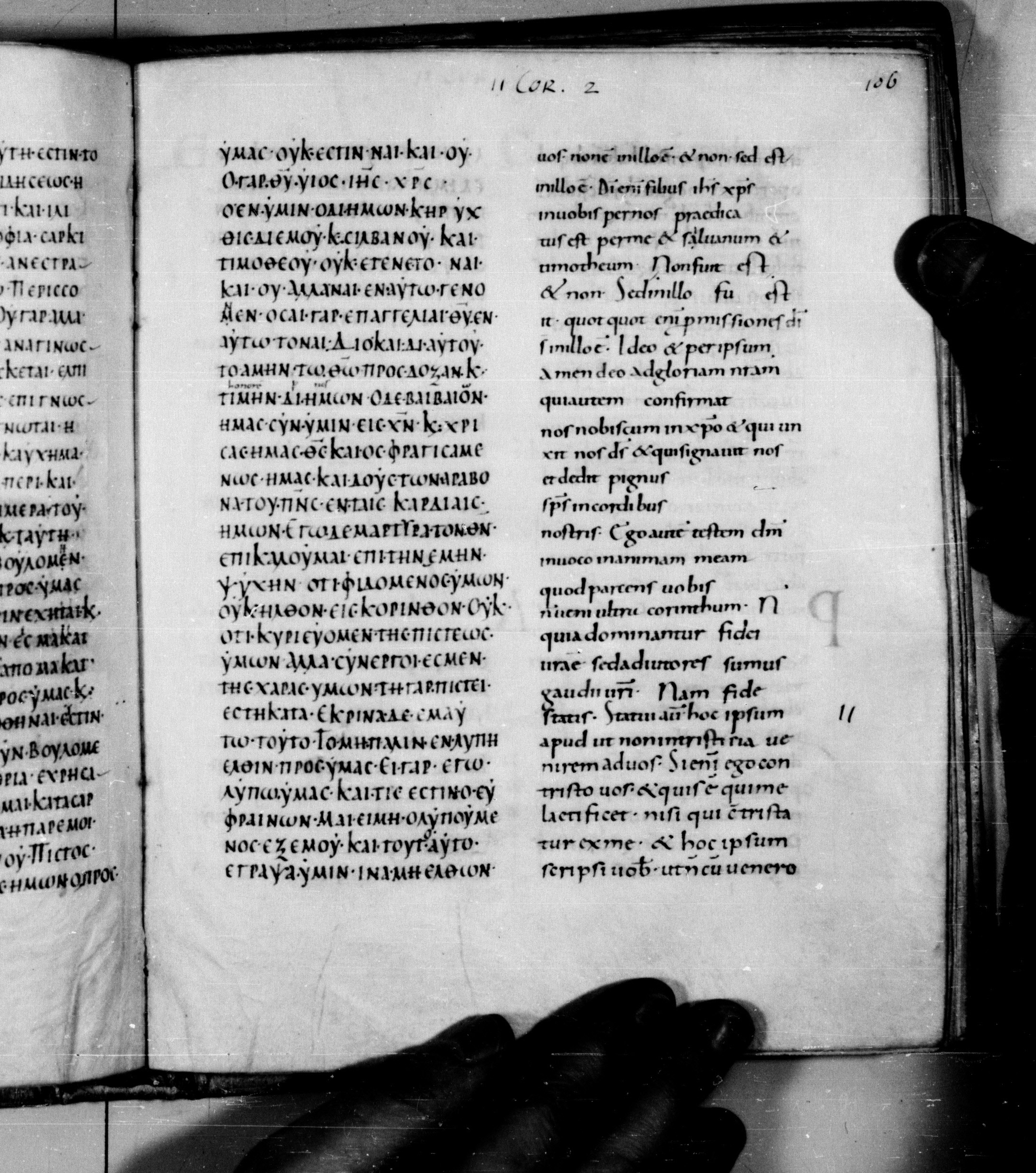 Codex Augiensis showing 2 Corinthians 1:21 from 9th Century found in Reichenau Abbey, Lake Constance, currently housed at Trinity College, Cambridge