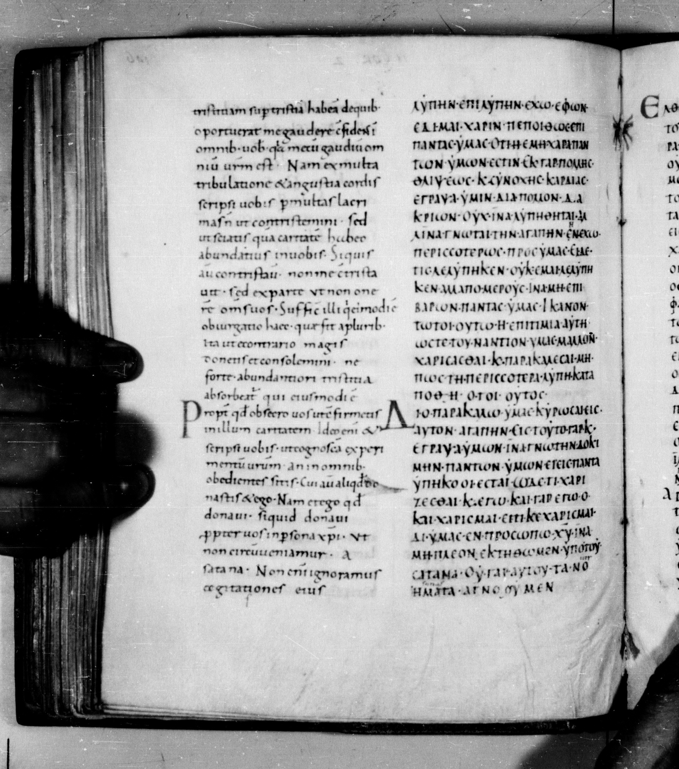 Codex Augiensis showing 2 Corinthians 2:4 from 9th Century found in Reichenau Abbey, Lake Constance, currently housed at Trinity College, Cambridge