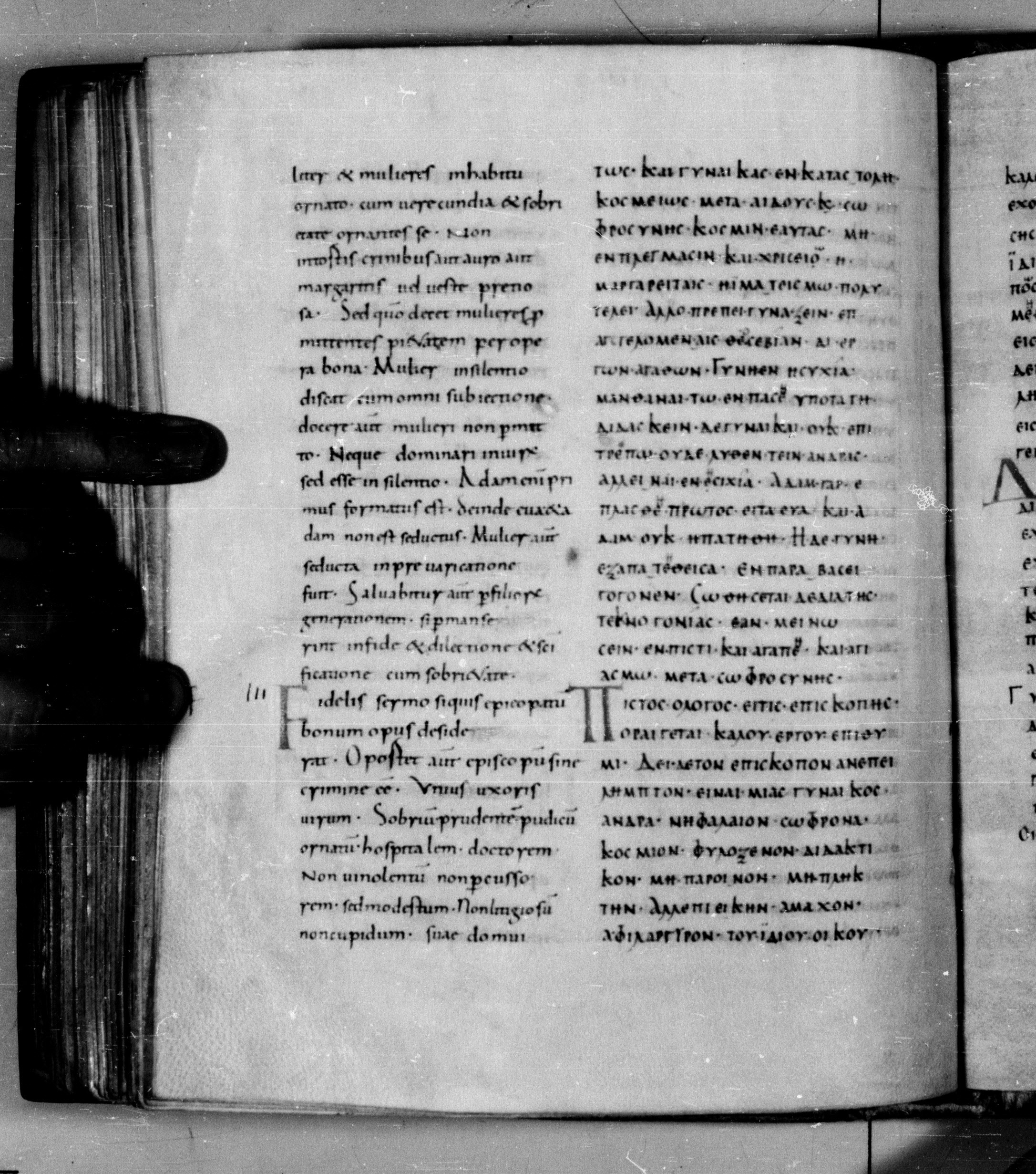 Codex Augiensis showing 1 Timothy 2:13 from 9th Century found in Reichenau Abbey, Lake Constance, currently housed at Trinity College, Cambridge