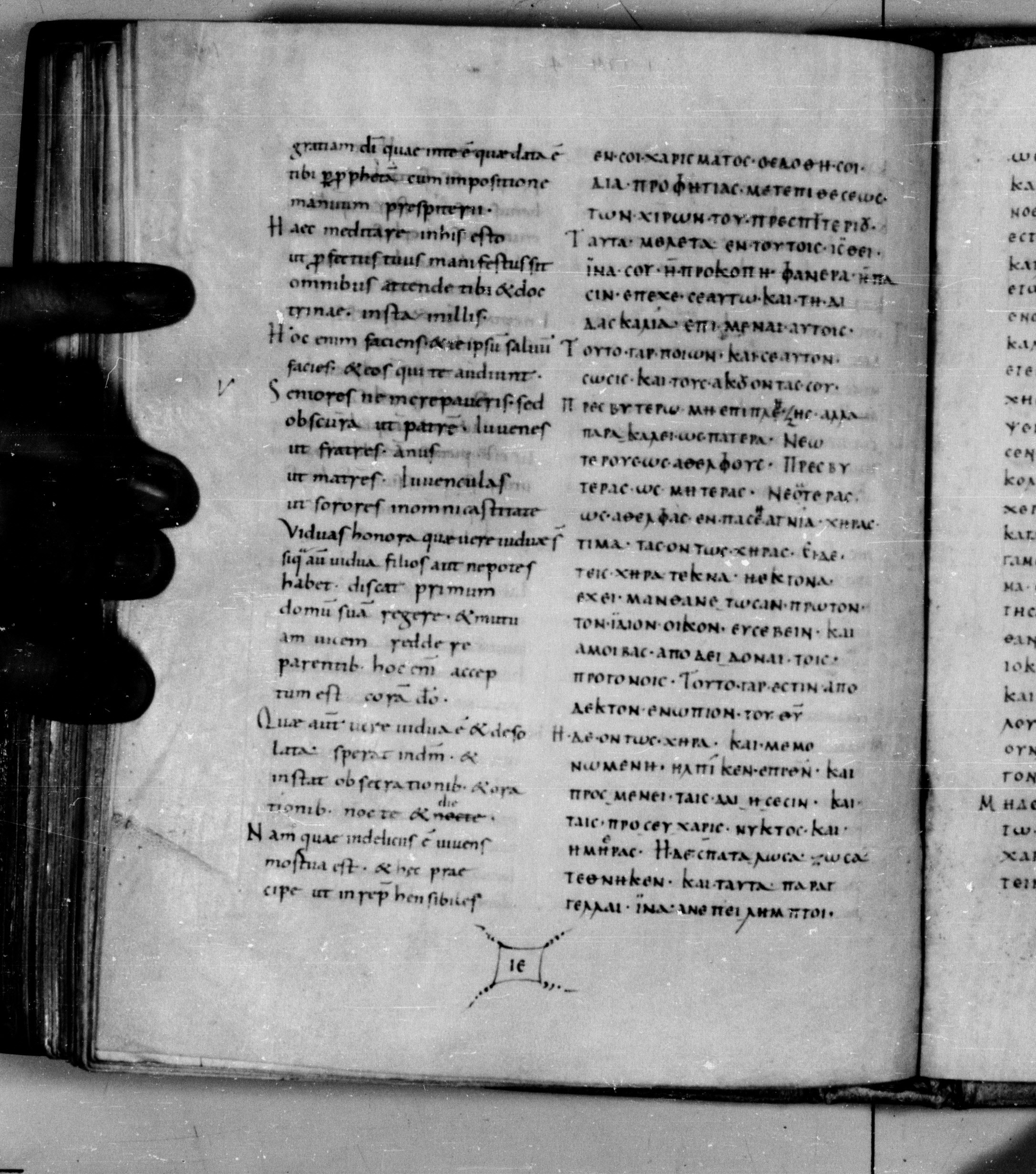 Codex Augiensis showing 1 Timothy 5:2 from 9th Century found in Reichenau Abbey, Lake Constance, currently housed at Trinity College, Cambridge