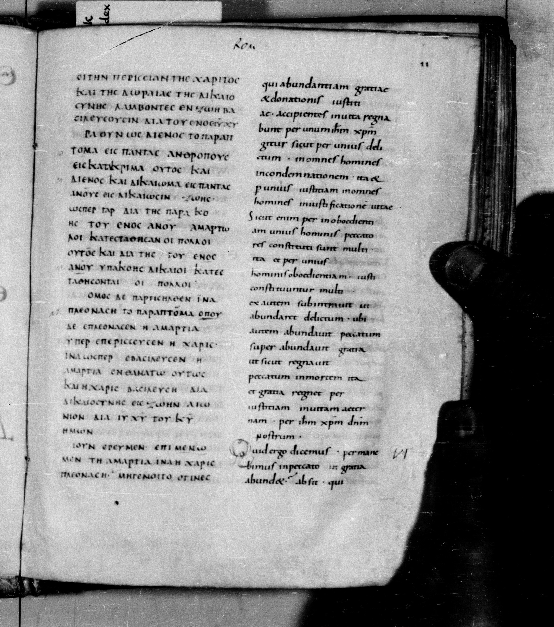 Codex Augiensis showing Romans 6:0 from 9th Century found in Reichenau Abbey, Lake Constance, currently housed at Trinity College, Cambridge