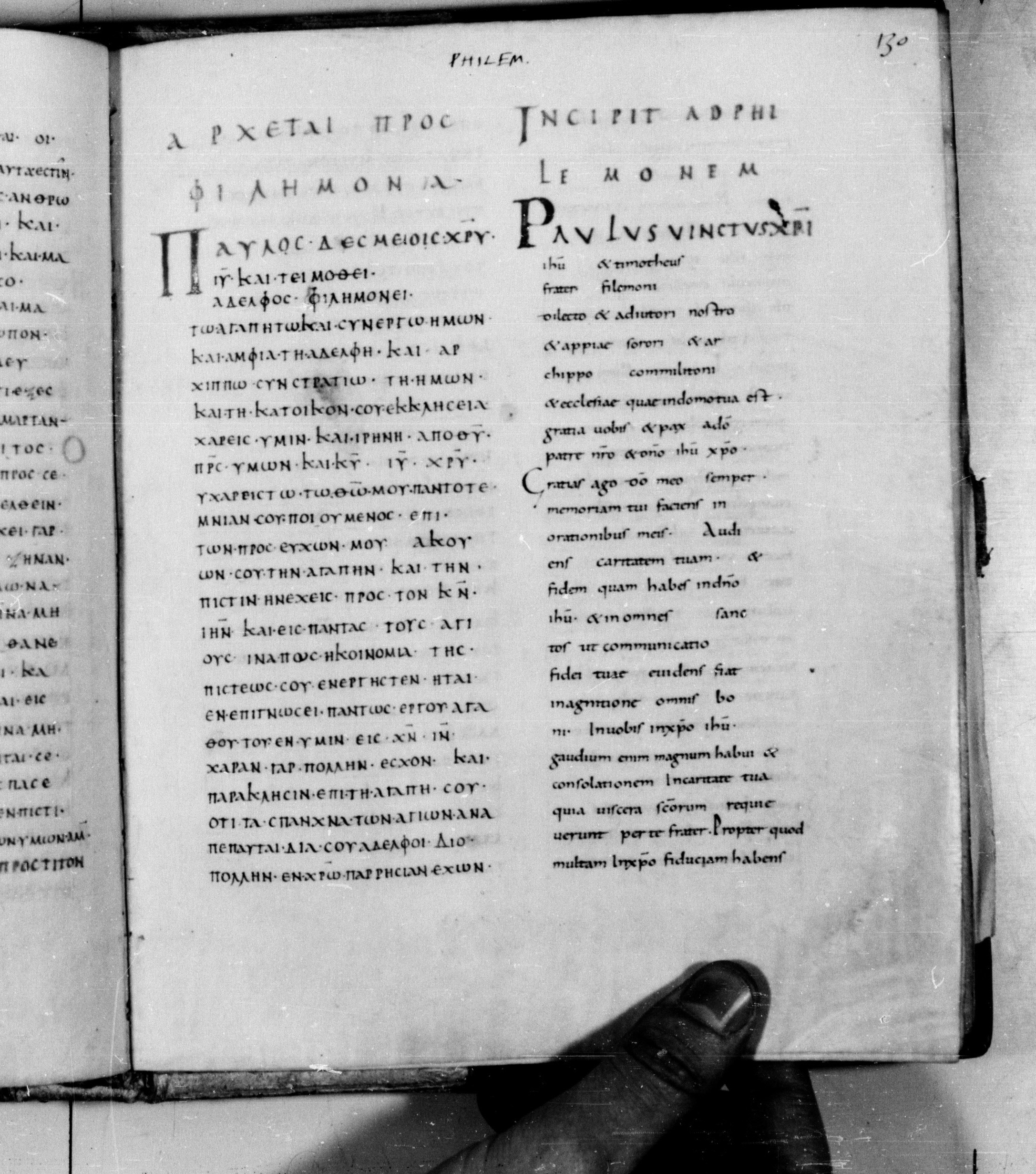 Codex Augiensis showing Philemon 1:2 from 9th Century found in Reichenau Abbey, Lake Constance, currently housed at Trinity College, Cambridge