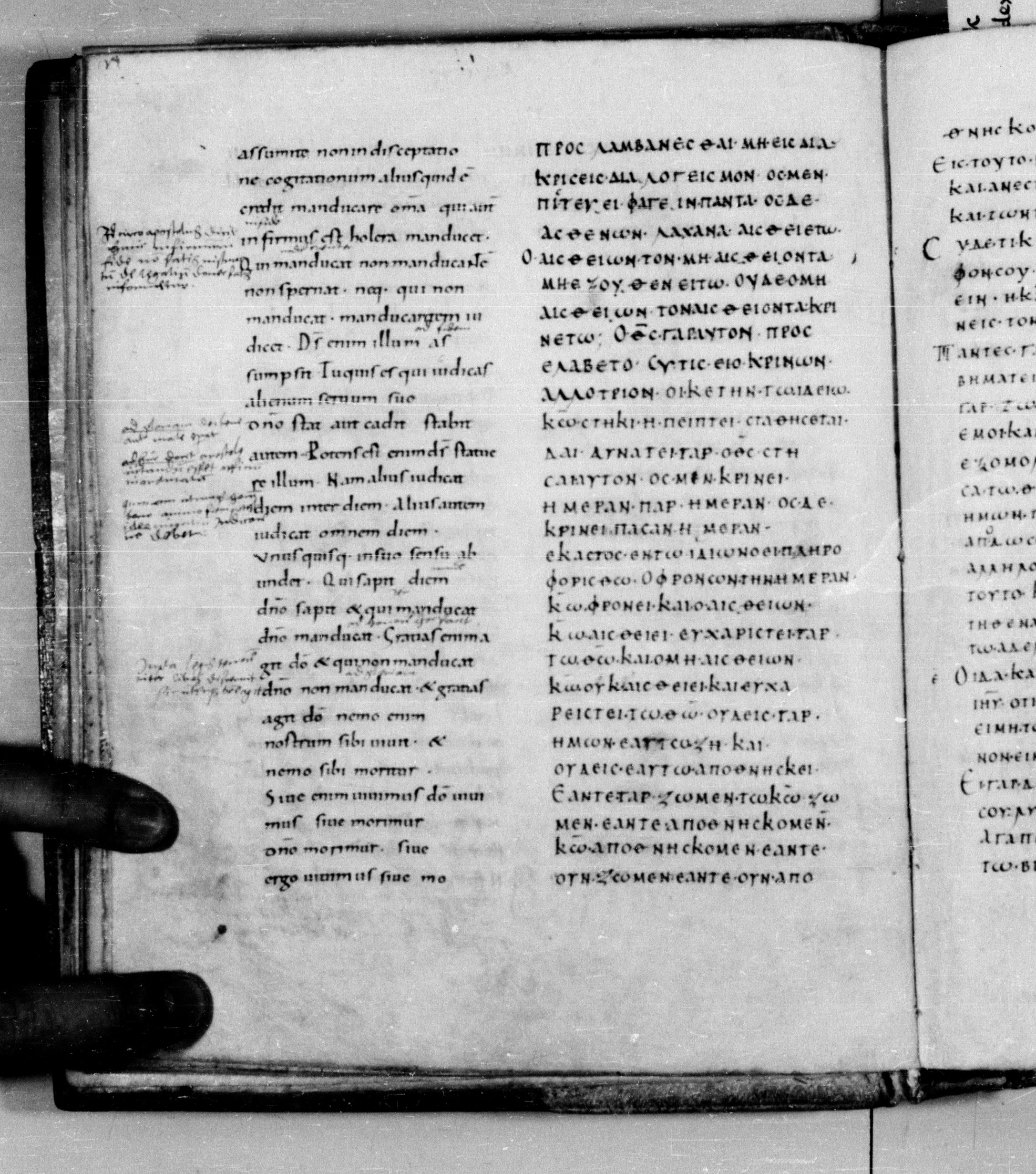 Codex Augiensis showing Romans 14:2 from 9th Century found in Reichenau Abbey, Lake Constance, currently housed at Trinity College, Cambridge