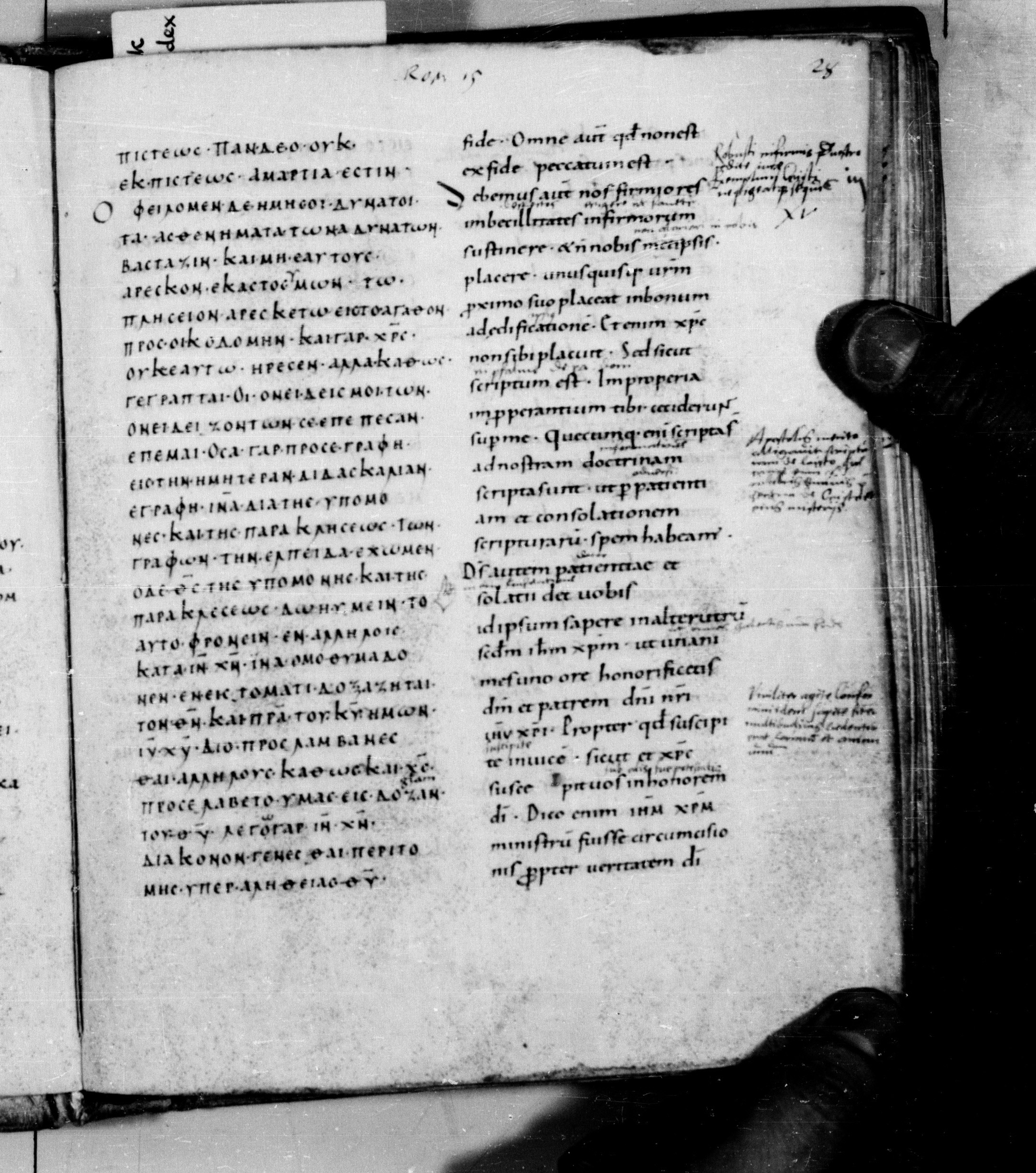 Codex Augiensis showing Romans 15:2 from 9th Century found in Reichenau Abbey, Lake Constance, currently housed at Trinity College, Cambridge