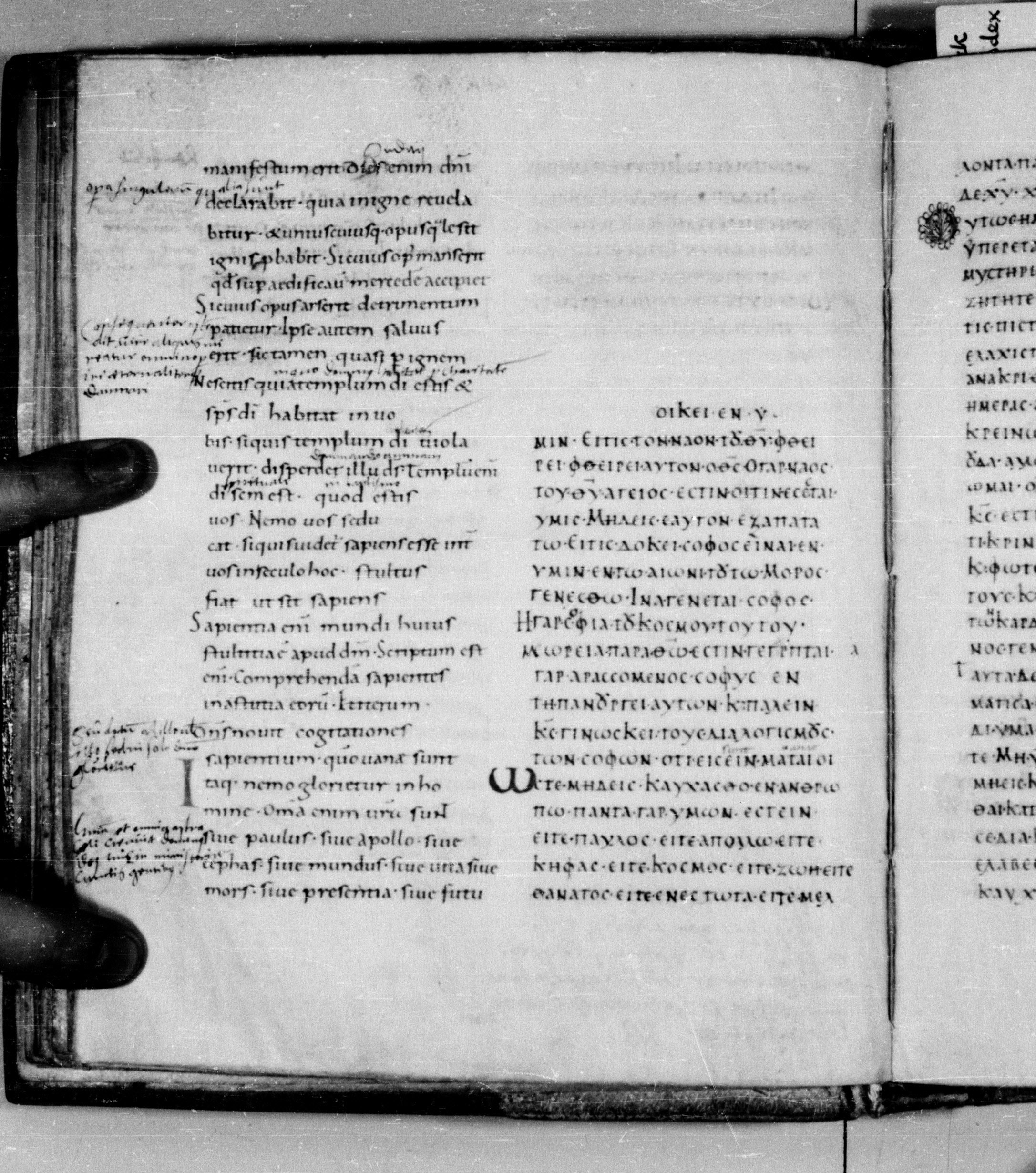 Codex Augiensis showing 1 Corinthians 3:16 from 9th Century found in Reichenau Abbey, Lake Constance, currently housed at Trinity College, Cambridge