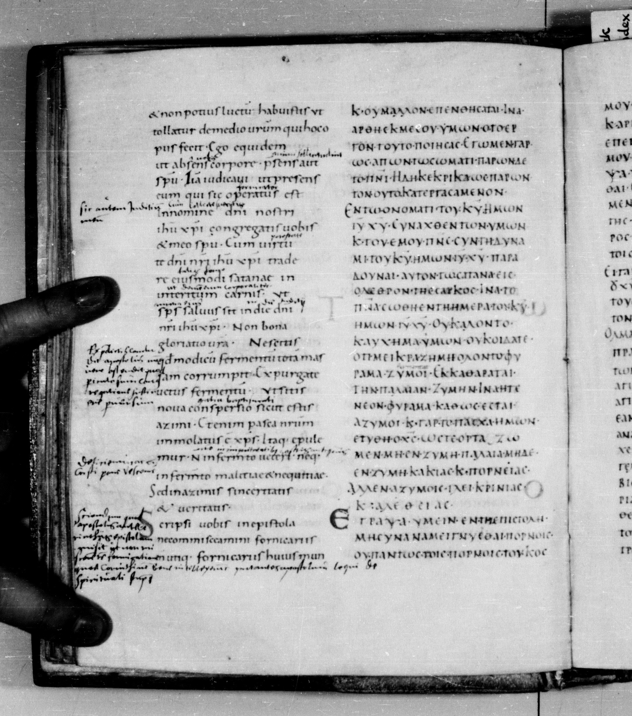 Codex Augiensis (Scan 2) showing 1 Corinthians 5:2 from 9th Century found in Reichenau Abbey, Lake Constance, currently housed at Trinity College, Cambridge
