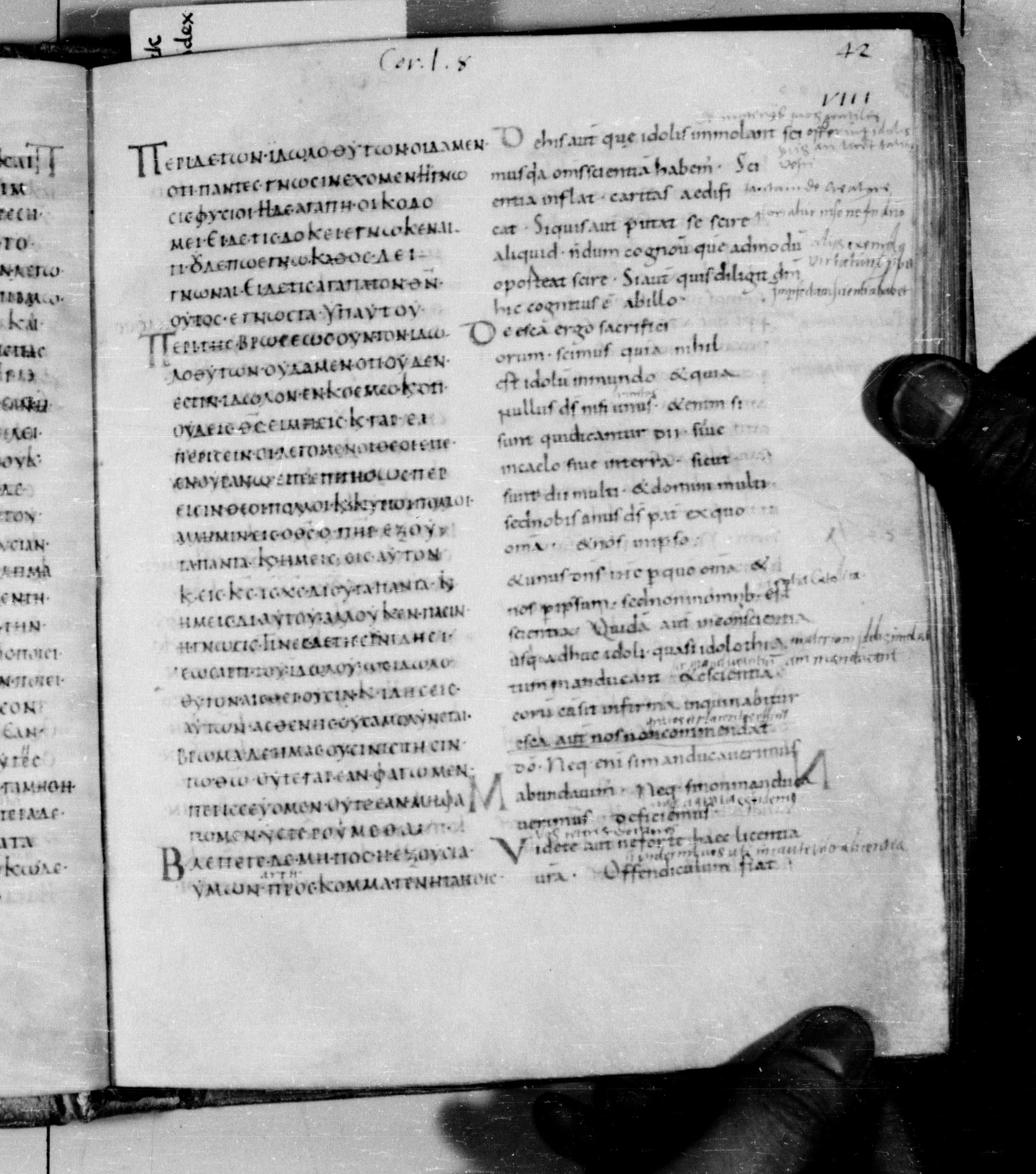 Codex Augiensis showing 1 Corinthians 8:2 from 9th Century found in Reichenau Abbey, Lake Constance, currently housed at Trinity College, Cambridge