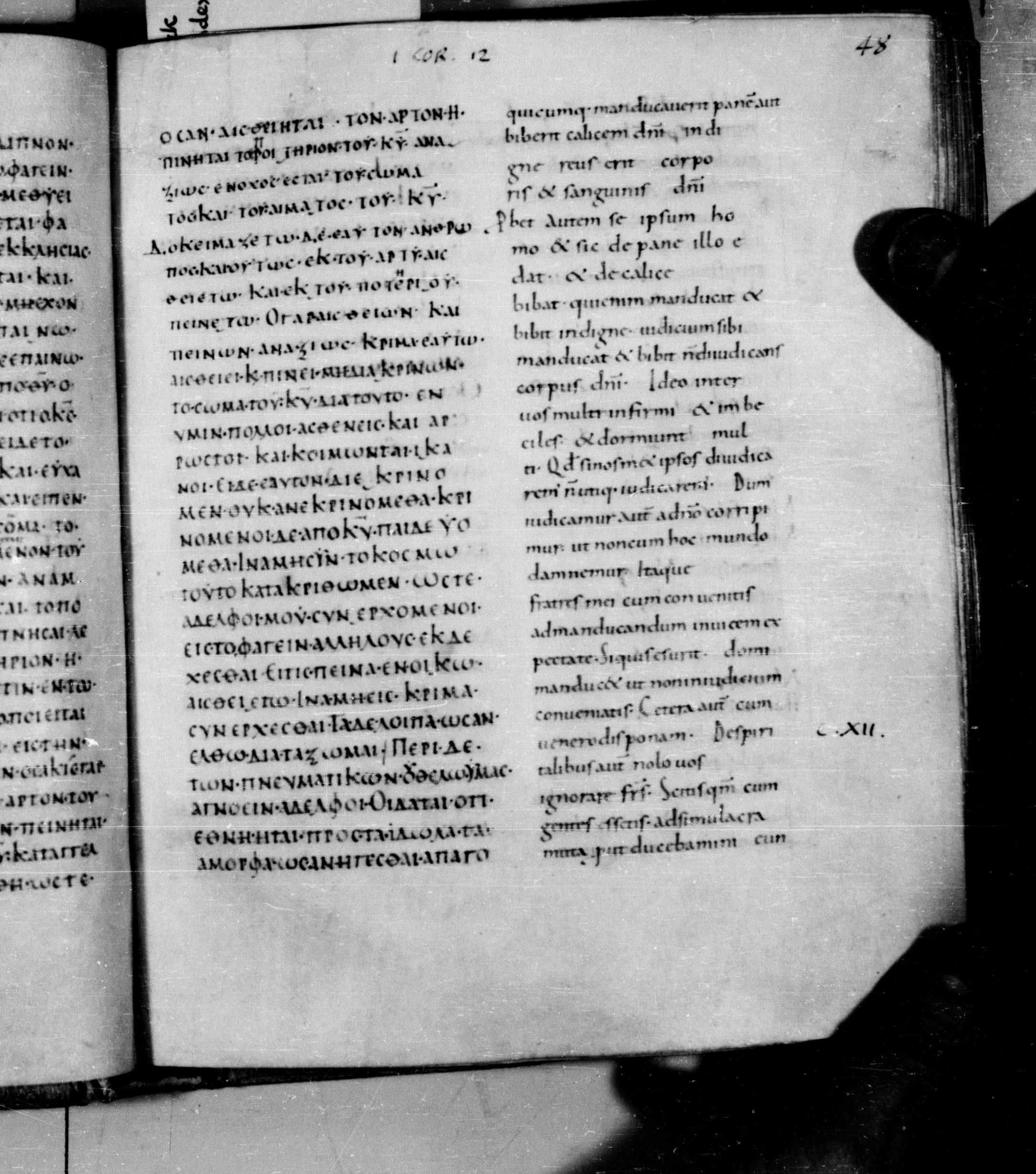 Codex Augiensis (Scan 1) showing 1 Corinthians 12:2 from 9th Century found in Reichenau Abbey, Lake Constance, currently housed at Trinity College, Cambridge