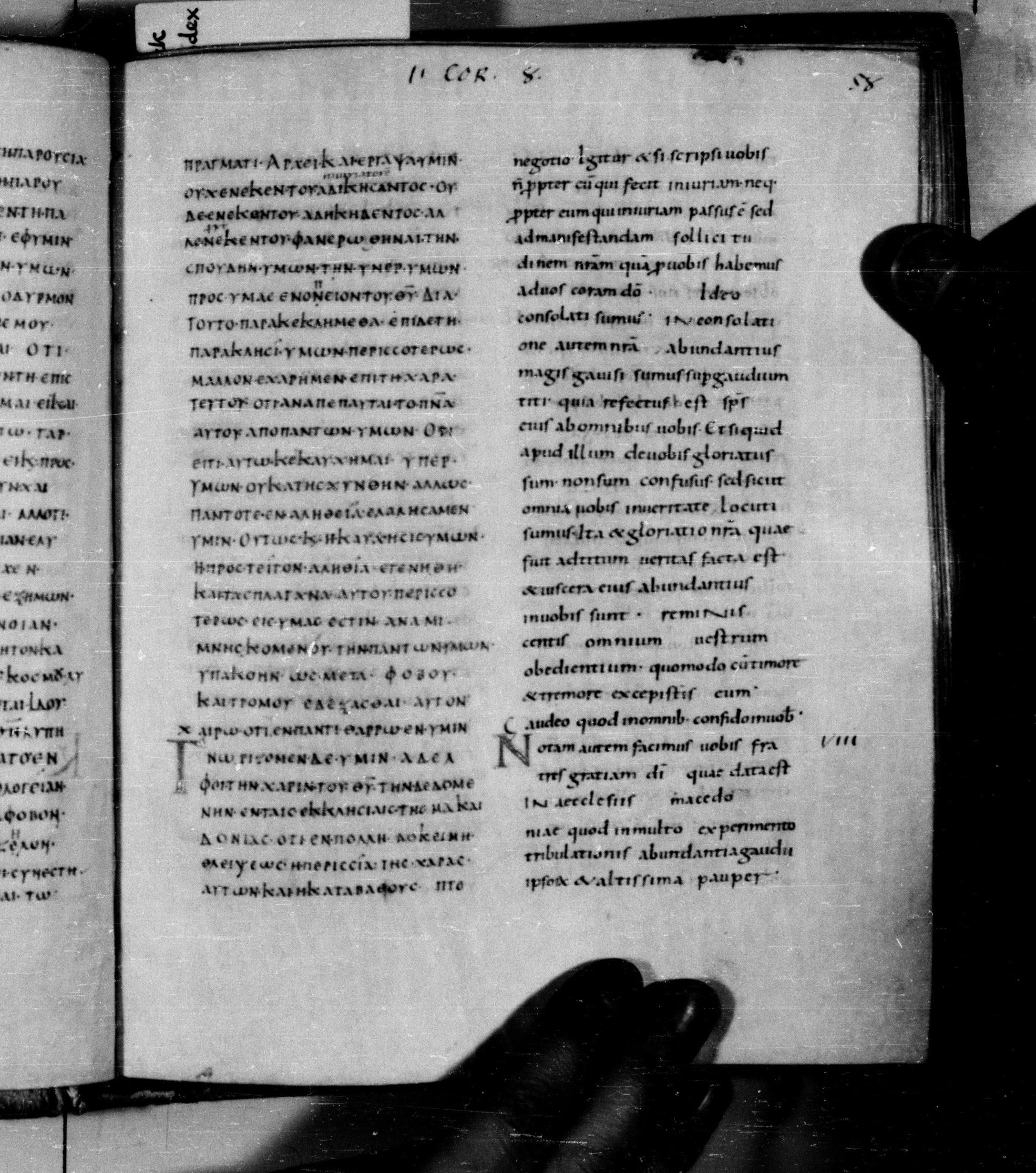 Codex Augiensis showing 2 Corinthians 7:13 from 9th Century found in Reichenau Abbey, Lake Constance, currently housed at Trinity College, Cambridge