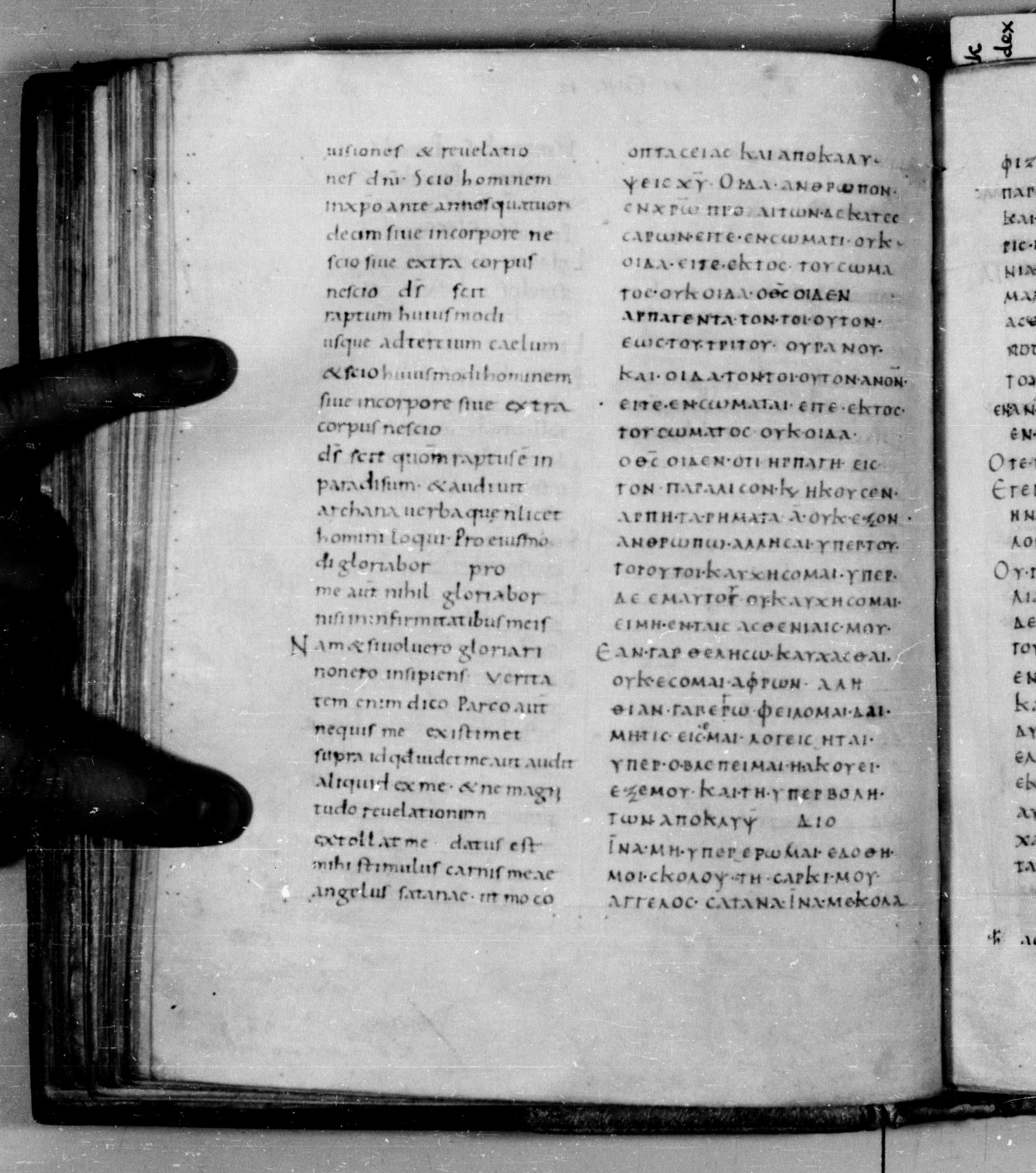 Codex Augiensis (Scan 1) showing 2 Corinthians 12:7 from 9th Century found in Reichenau Abbey, Lake Constance, currently housed at Trinity College, Cambridge