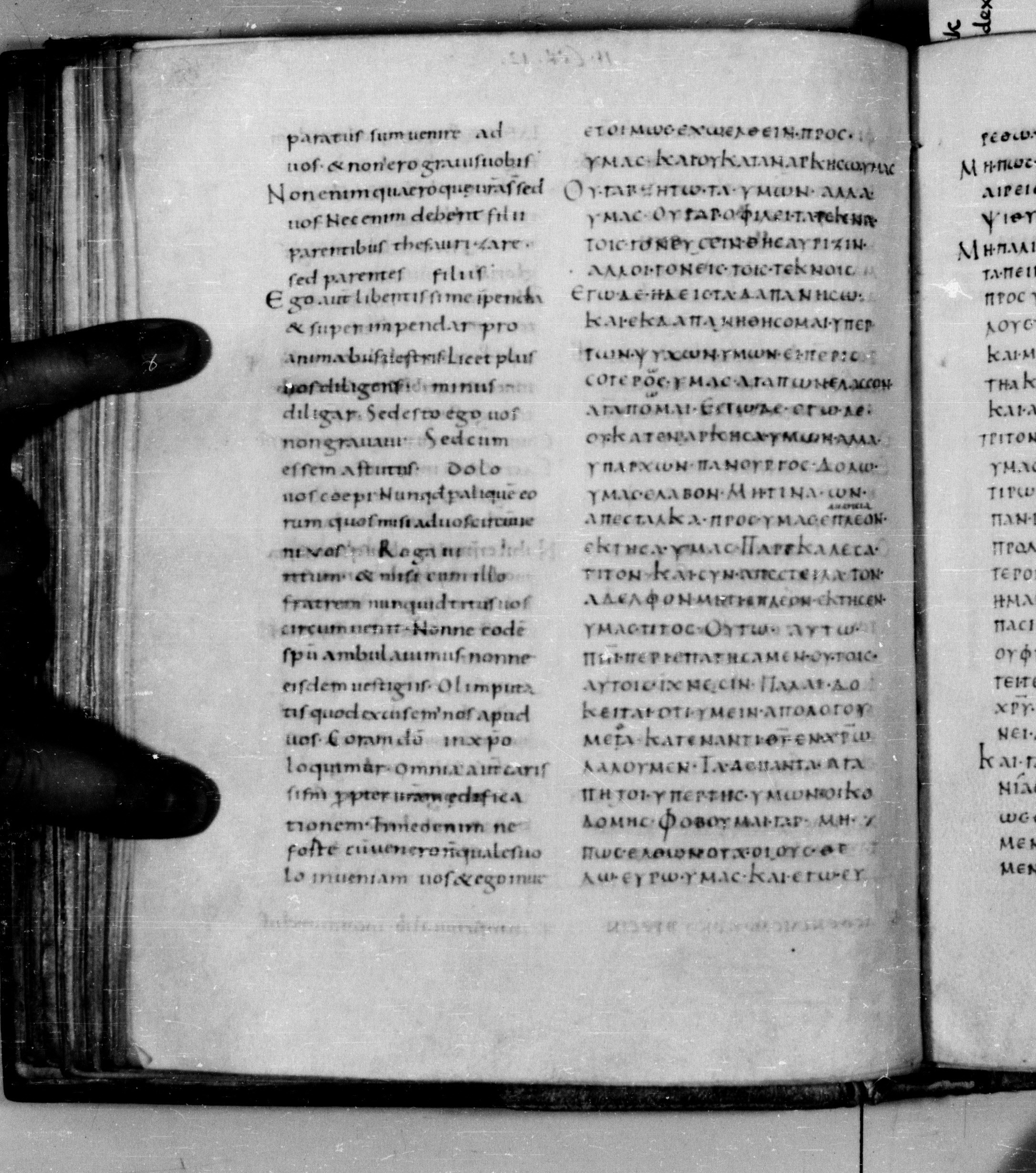 Codex Augiensis showing 2 Corinthians 12:19 from 9th Century found in Reichenau Abbey, Lake Constance, currently housed at Trinity College, Cambridge