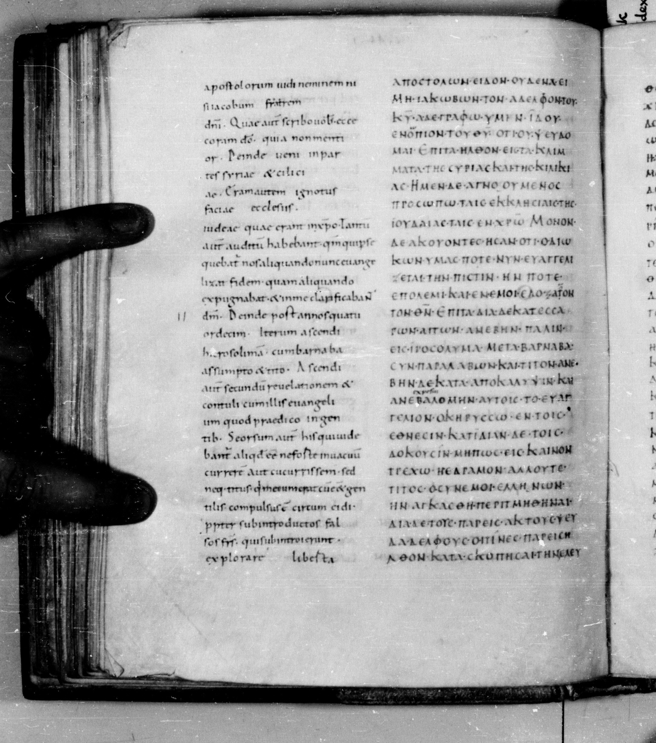 Codex Augiensis showing Galatians 2:3 from 9th Century found in Reichenau Abbey, Lake Constance, currently housed at Trinity College, Cambridge