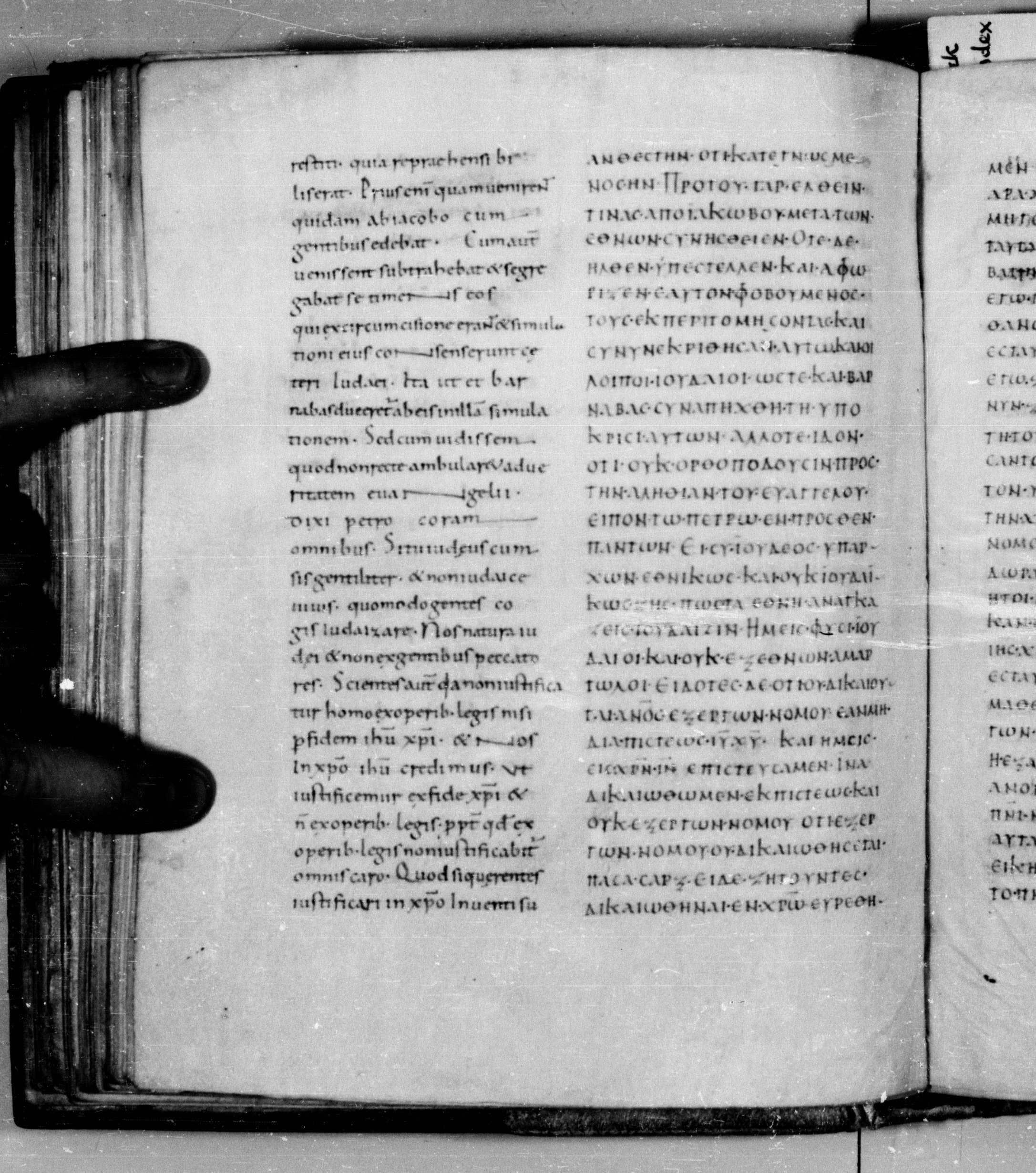 Codex Augiensis showing Galatians 2:13 from 9th Century found in Reichenau Abbey, Lake Constance, currently housed at Trinity College, Cambridge