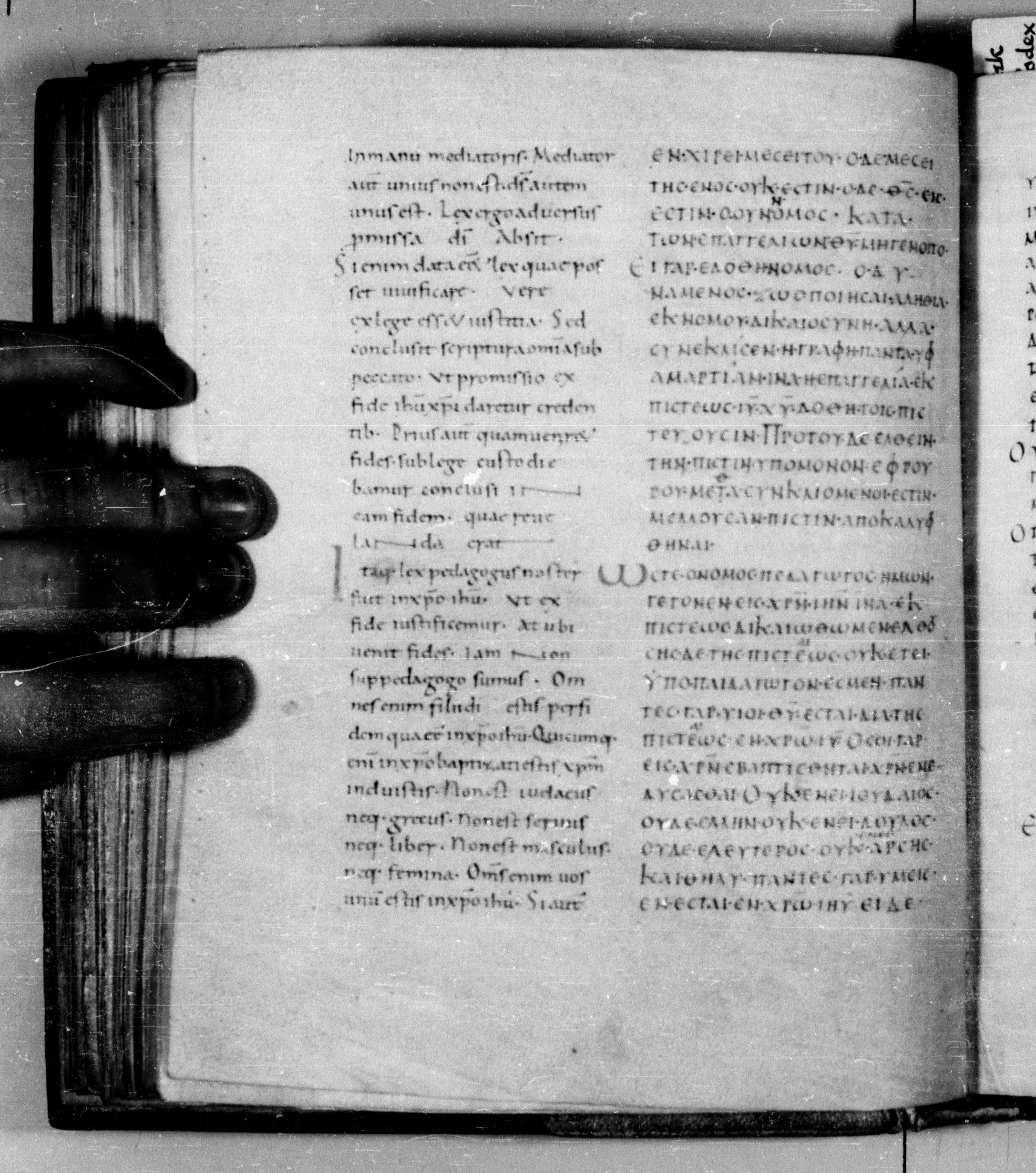 Codex Augiensis showing Galatians 3:21 from 9th Century found in Reichenau Abbey, Lake Constance, currently housed at Trinity College, Cambridge