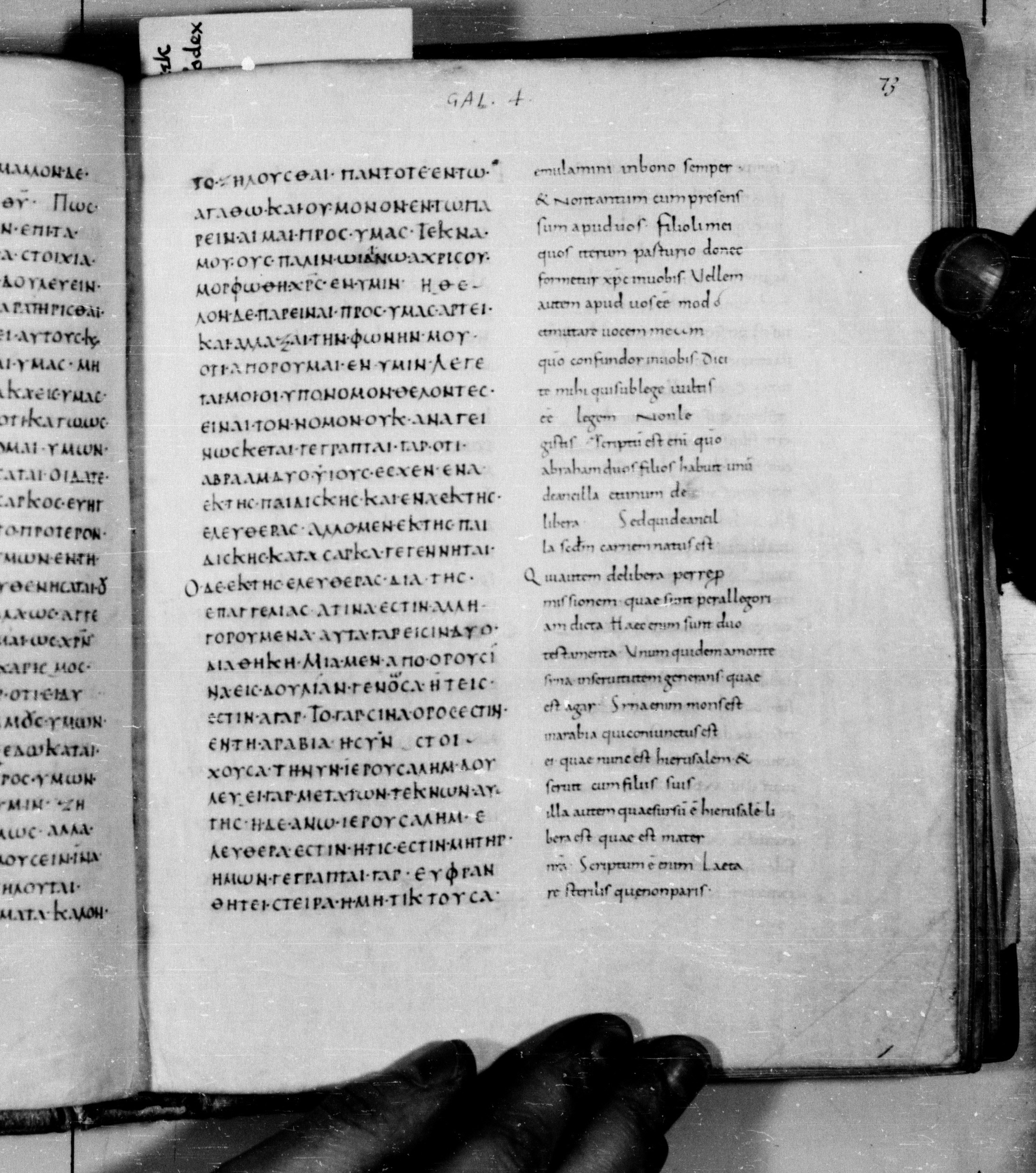 Codex Augiensis showing Galatians 4:22 from 9th Century found in Reichenau Abbey, Lake Constance, currently housed at Trinity College, Cambridge