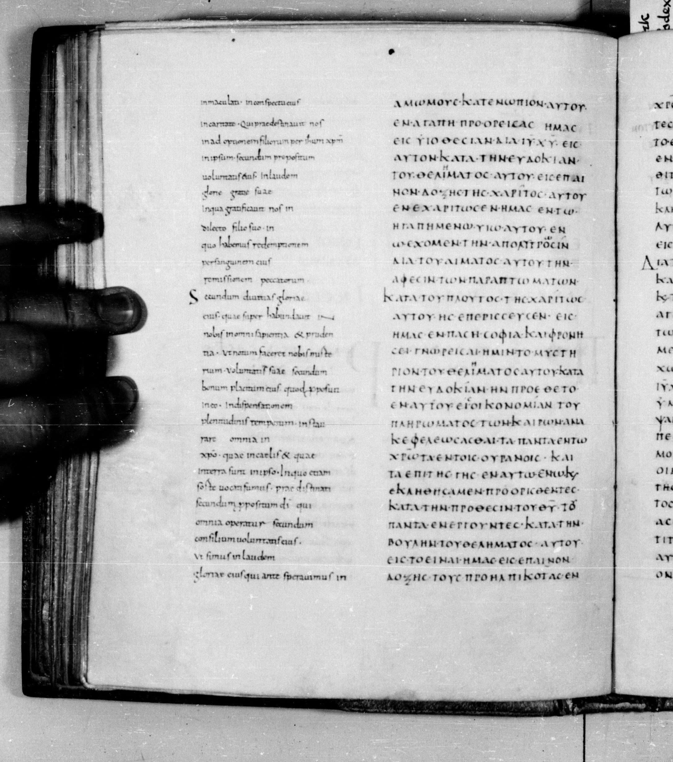 Codex Augiensis (Scan 2) showing Ephesians 1:4 from 9th Century found in Reichenau Abbey, Lake Constance, currently housed at Trinity College, Cambridge