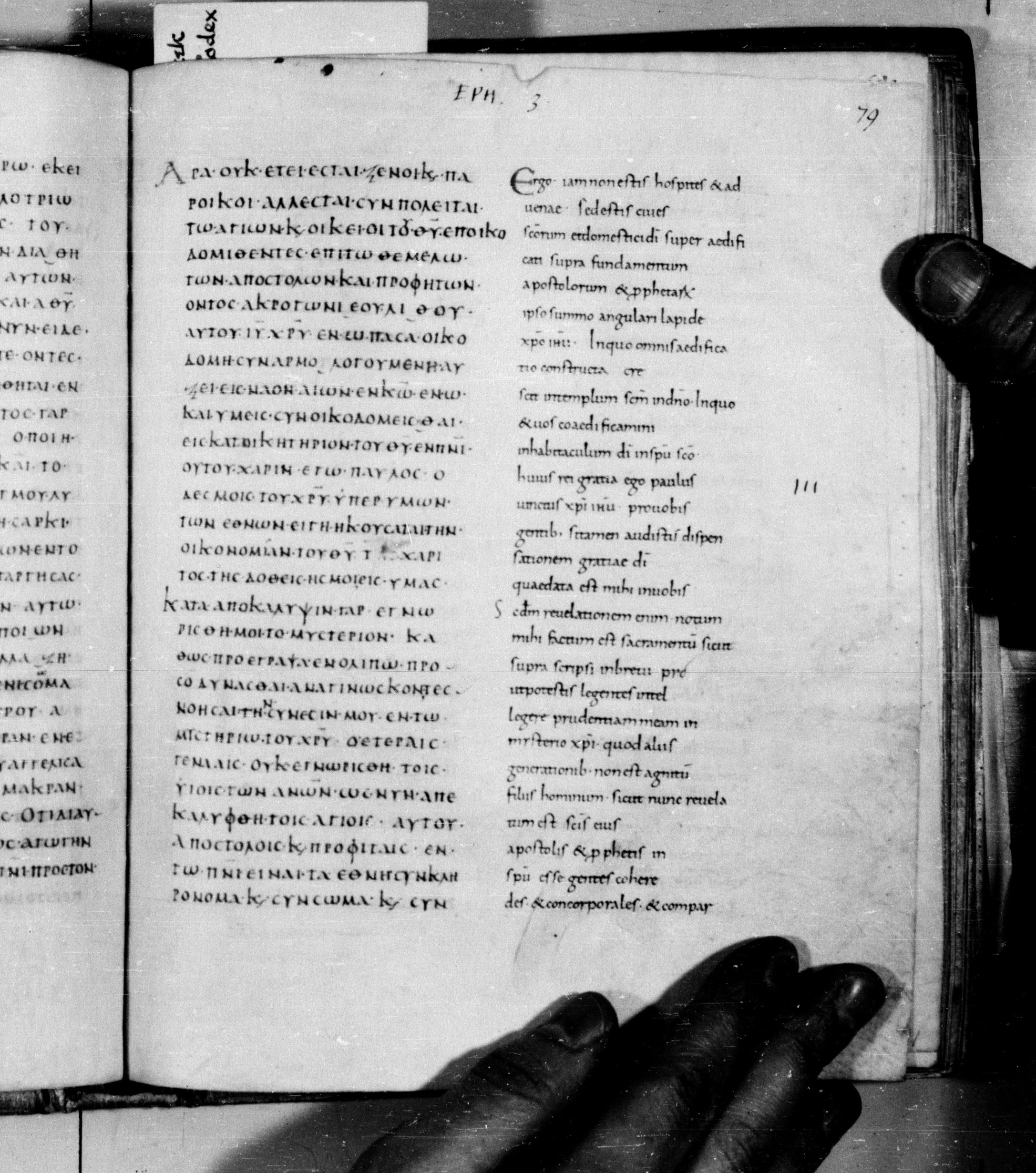 Codex Augiensis showing Ephesians 2:21 from 9th Century found in Reichenau Abbey, Lake Constance, currently housed at Trinity College, Cambridge