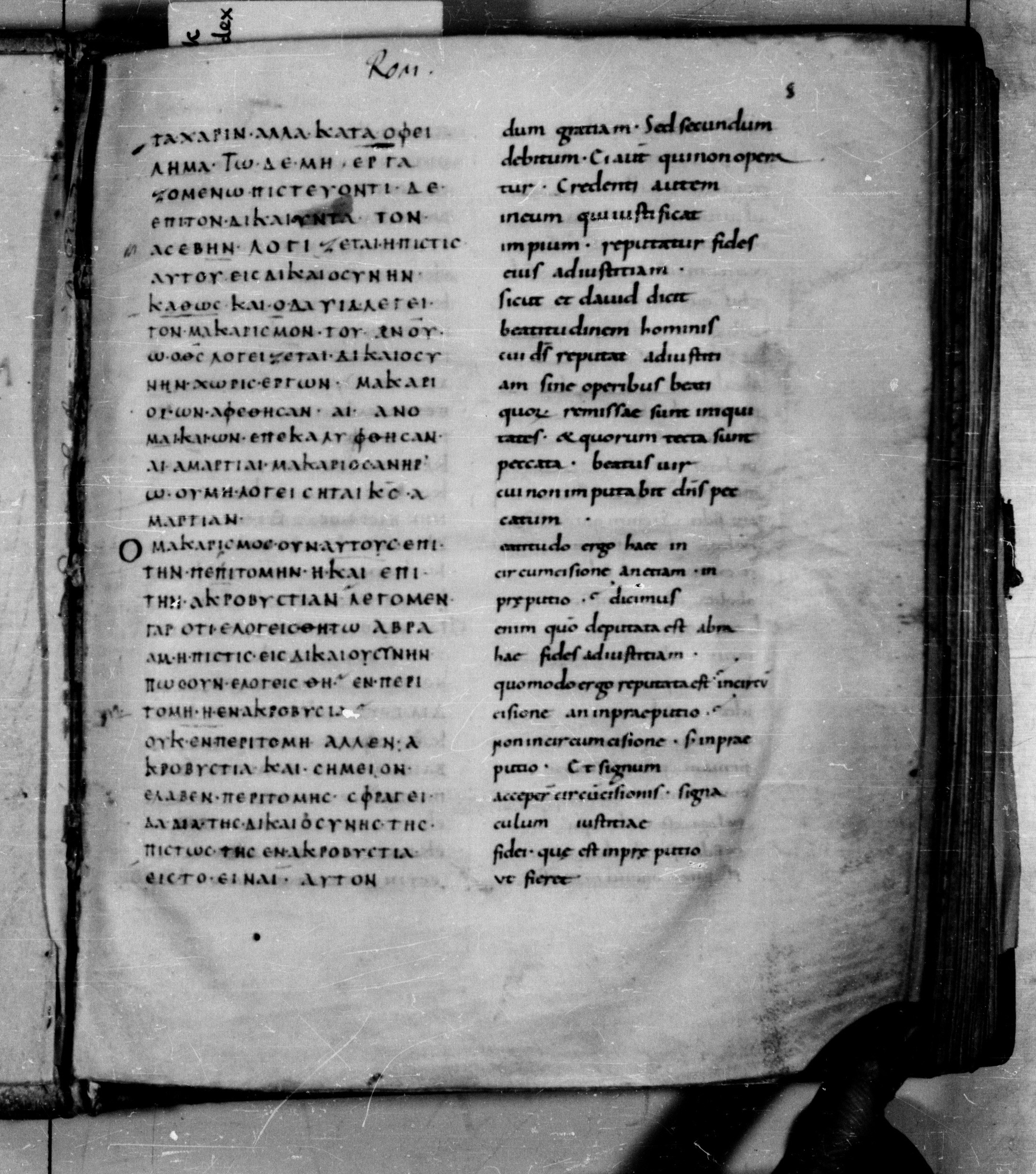 Codex Augiensis showing Romans 4:7 from 9th Century found in Reichenau Abbey, Lake Constance, currently housed at Trinity College, Cambridge