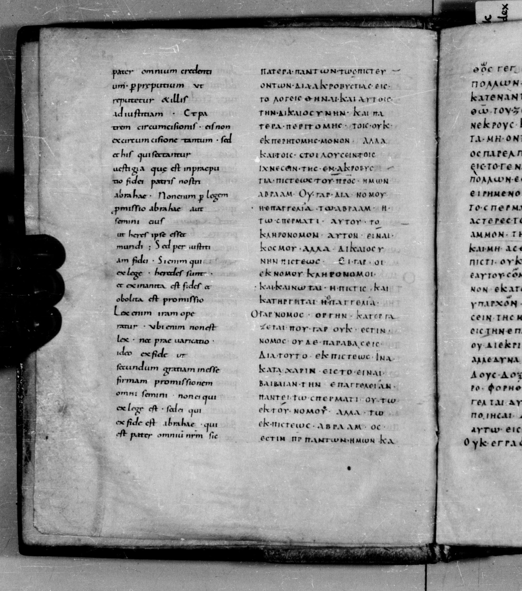 Codex Augiensis showing Romans 4:13 from 9th Century found in Reichenau Abbey, Lake Constance, currently housed at Trinity College, Cambridge