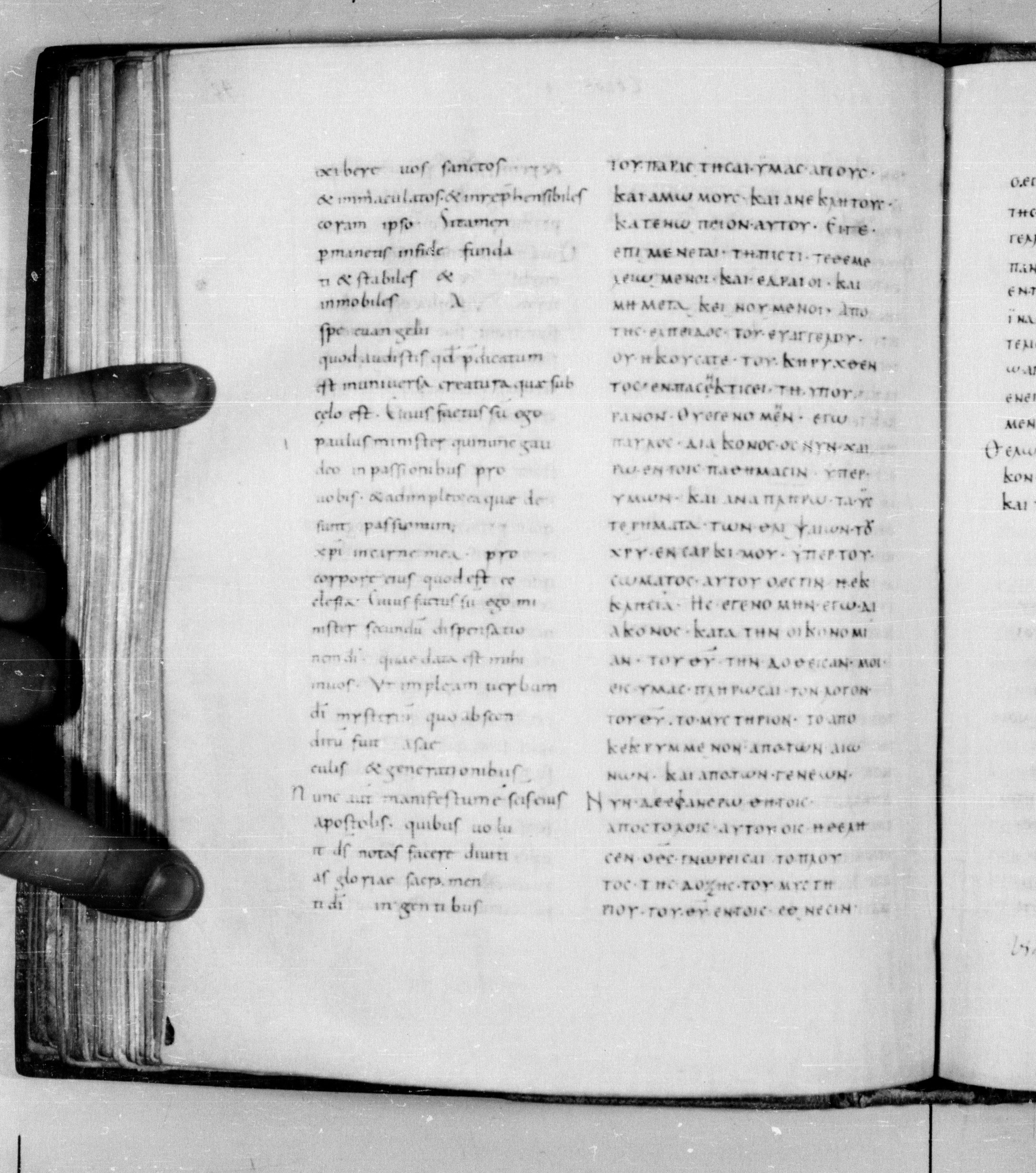 Codex Augiensis (Scan 2) showing Colossians 1:22 from 9th Century found in Reichenau Abbey, Lake Constance, currently housed at Trinity College, Cambridge