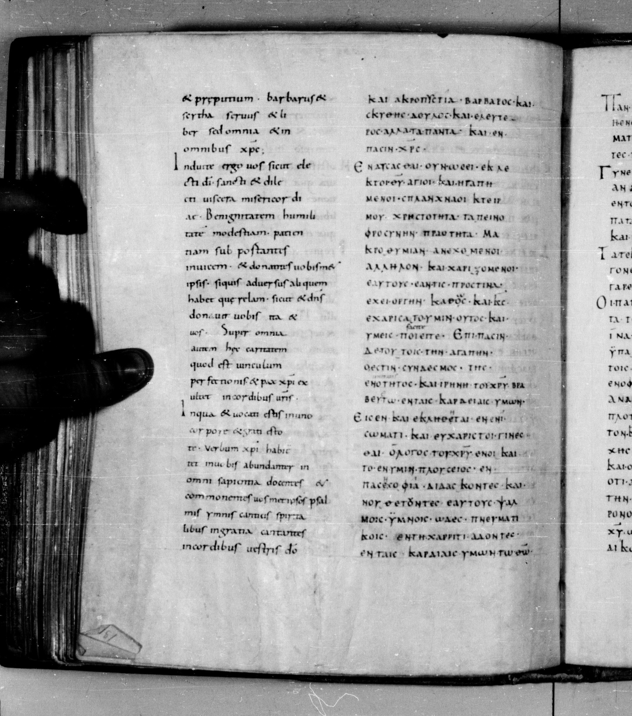 Codex Augiensis (Scan 1) showing Colossians 3:16 from 9th Century found in Reichenau Abbey, Lake Constance, currently housed at Trinity College, Cambridge