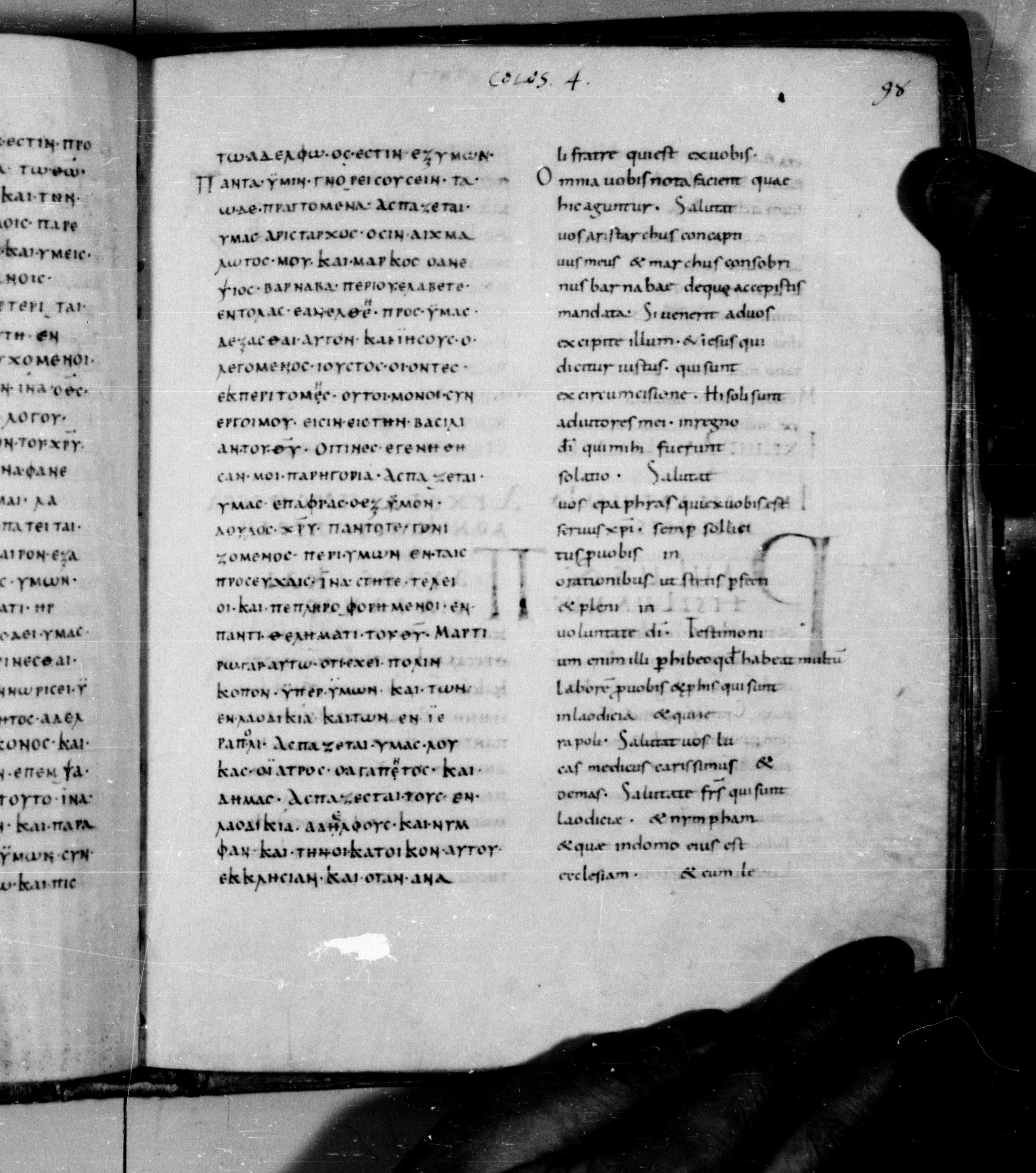 Codex Augiensis (Scan 1) showing Colossians 4:16 from 9th Century found in Reichenau Abbey, Lake Constance, currently housed at Trinity College, Cambridge