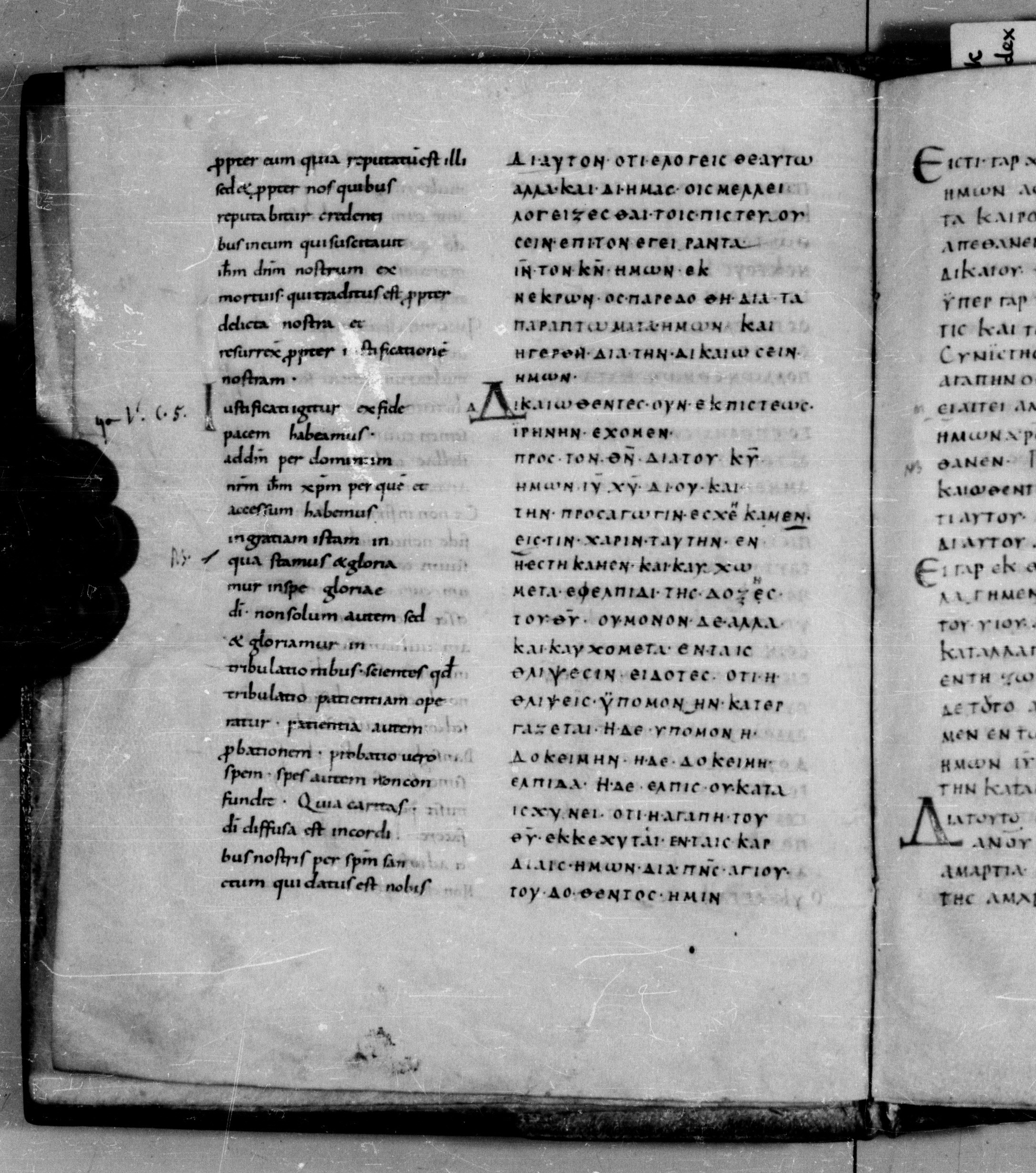 Codex Augiensis showing Romans 5:2 from 9th Century found in Reichenau Abbey, Lake Constance, currently housed at Trinity College, Cambridge