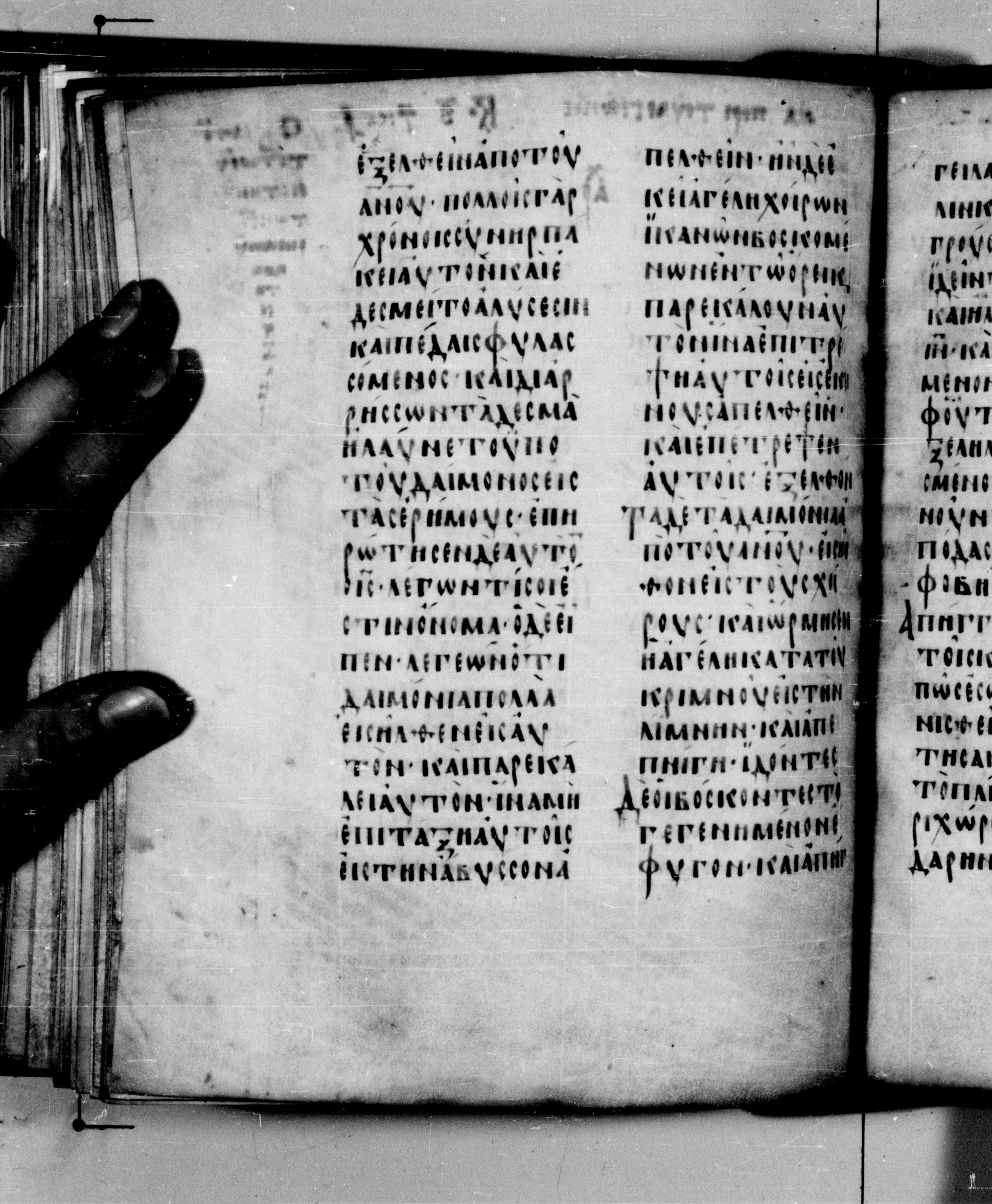 Codex Seidelianus I showing Luke 8:32 from 9th or 10th Century, currently housed at British Library, London / Trinity College, Cambridge