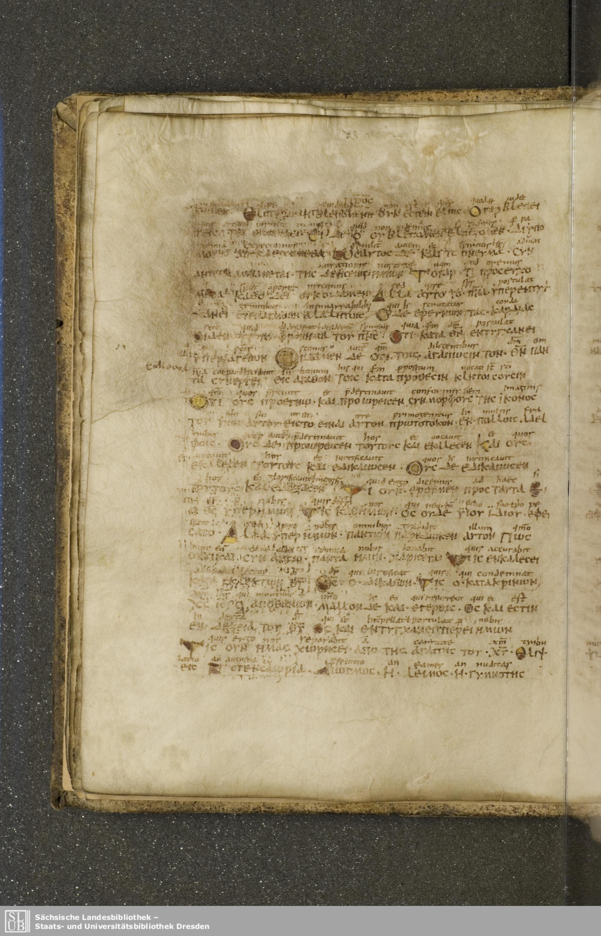 Codex Boernerianus showing Romans 8:33 from 9th Century found in Abbey of St. Gall, Switzerland, currently housed at Saxon State Library, Dresden, Germany