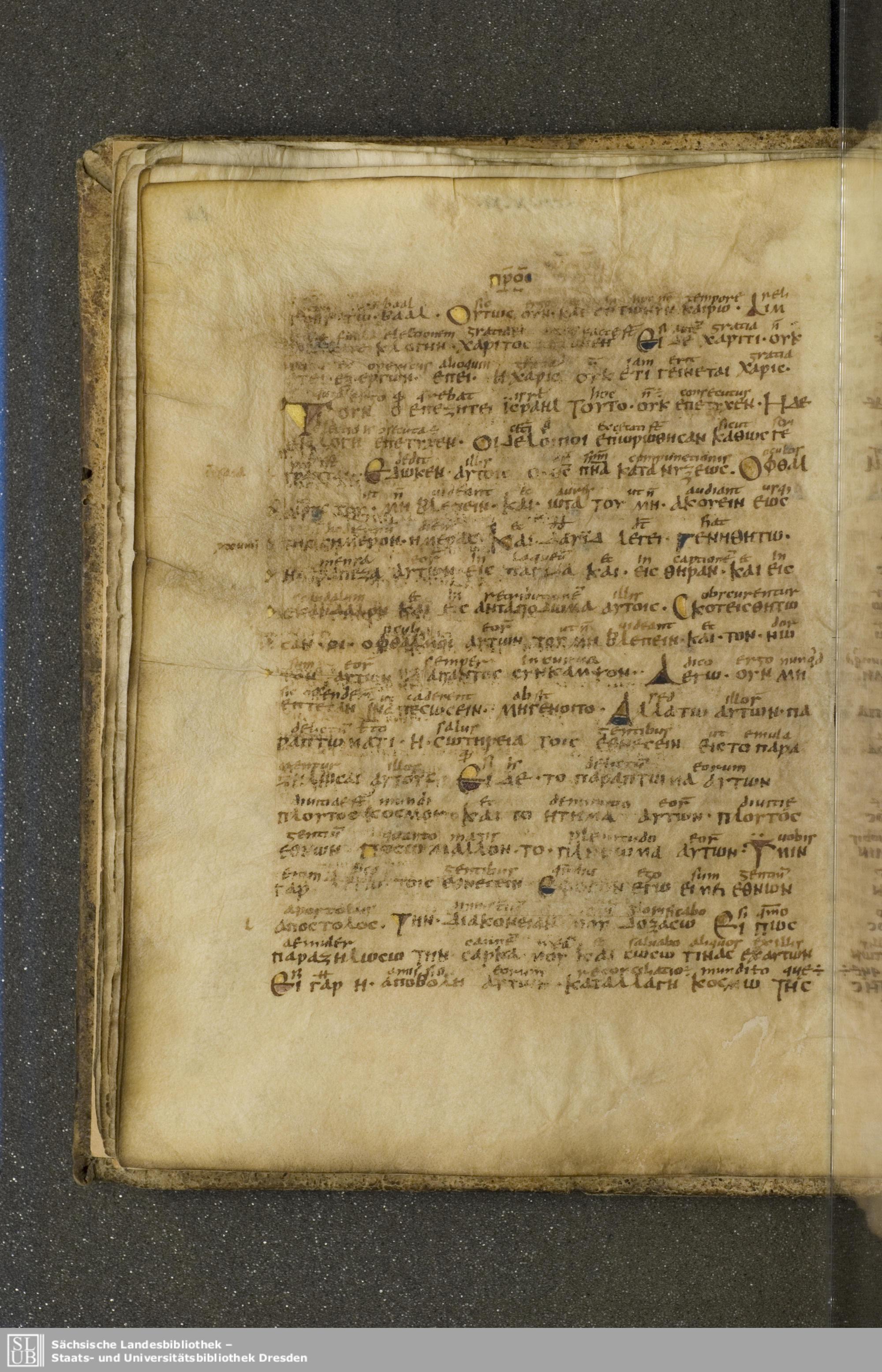 Codex Boernerianus showing Romans 11:13 from 9th Century found in Abbey of St. Gall, Switzerland, currently housed at Saxon State Library, Dresden, Germany