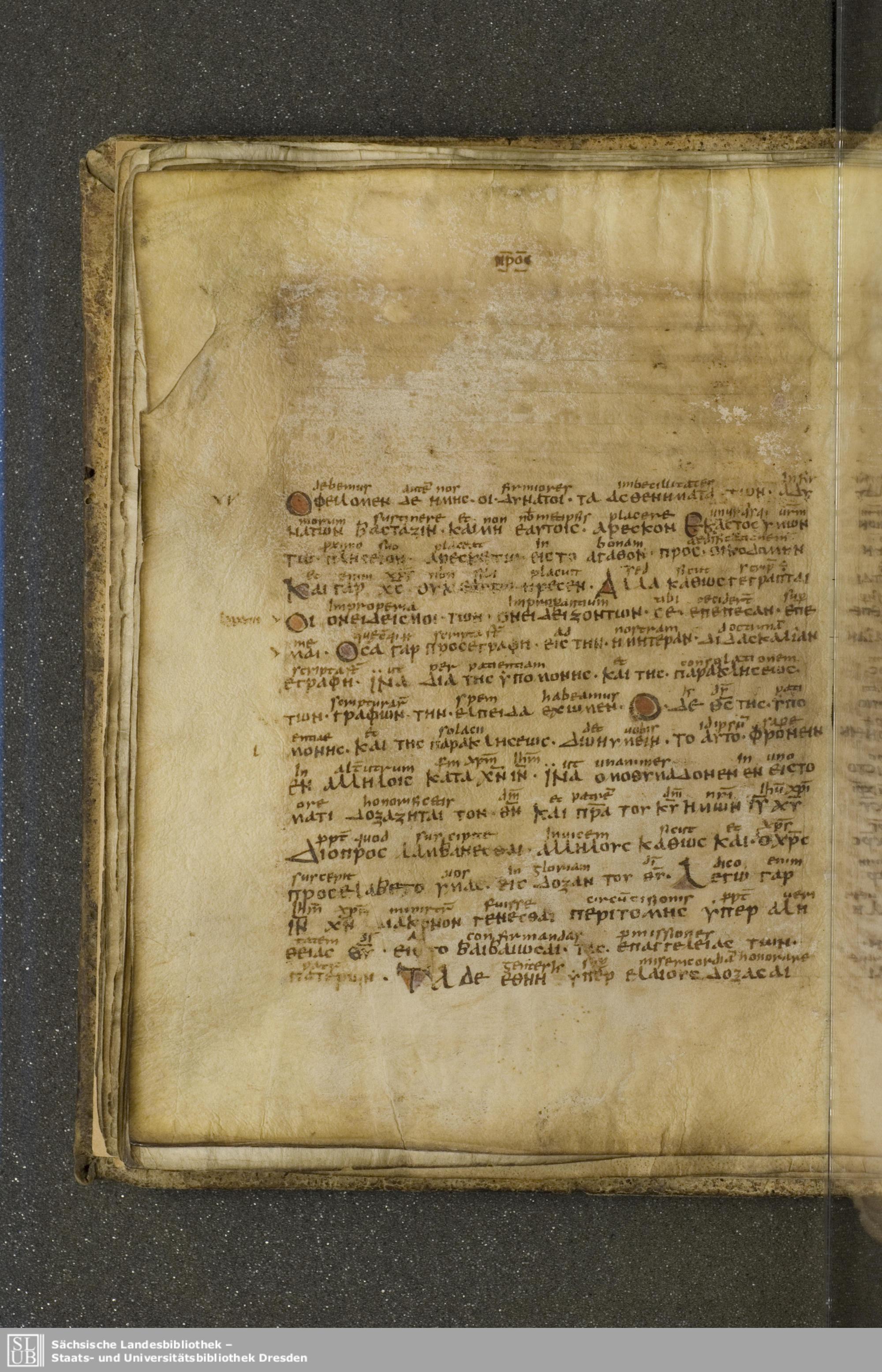 Codex Boernerianus showing Romans 15:2 from 9th Century found in Abbey of St. Gall, Switzerland, currently housed at Saxon State Library, Dresden, Germany