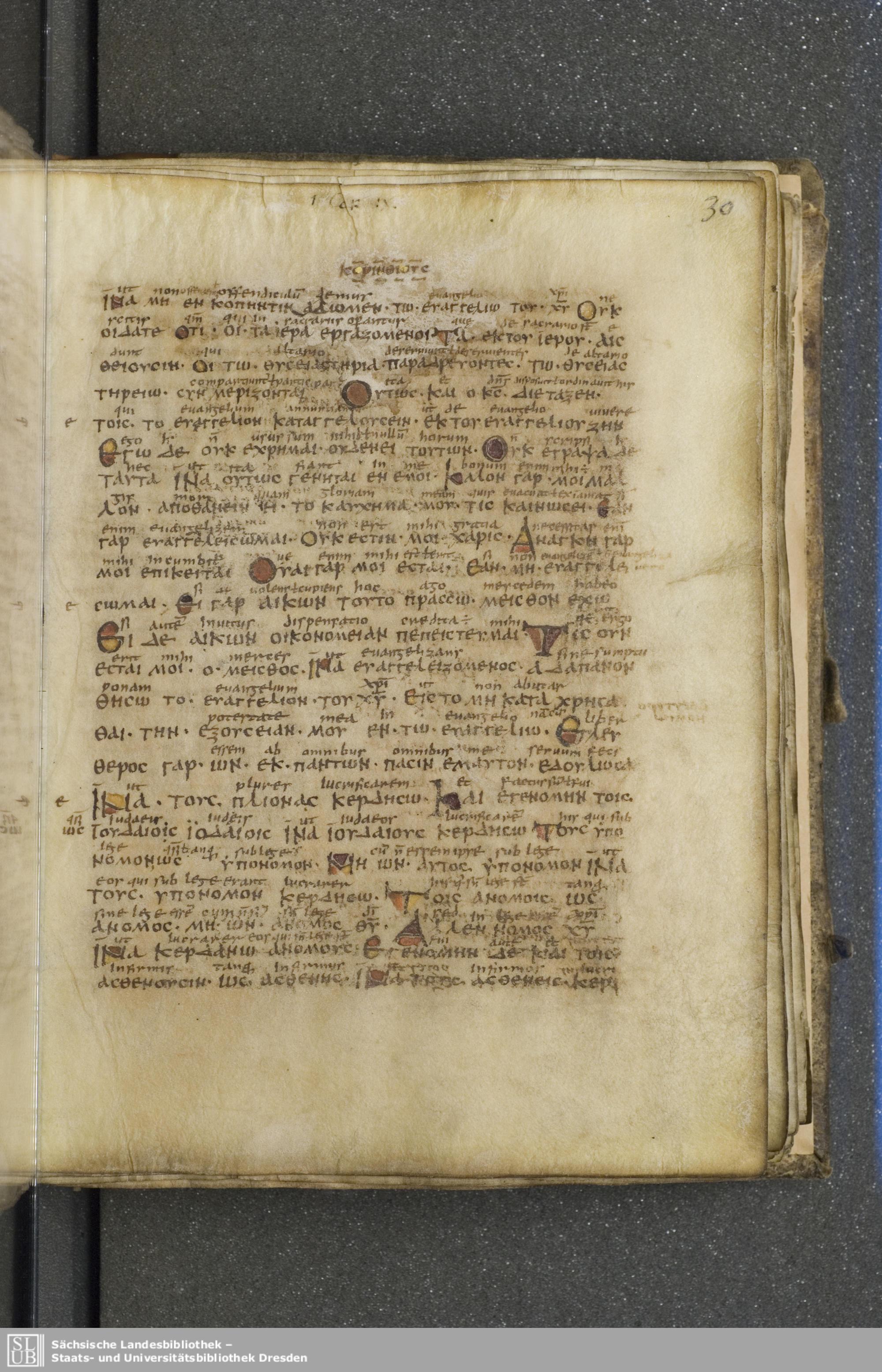 Codex Boernerianus showing 1 Corinthians 9:13 from 9th Century found in Abbey of St. Gall, Switzerland, currently housed at Saxon State Library, Dresden, Germany