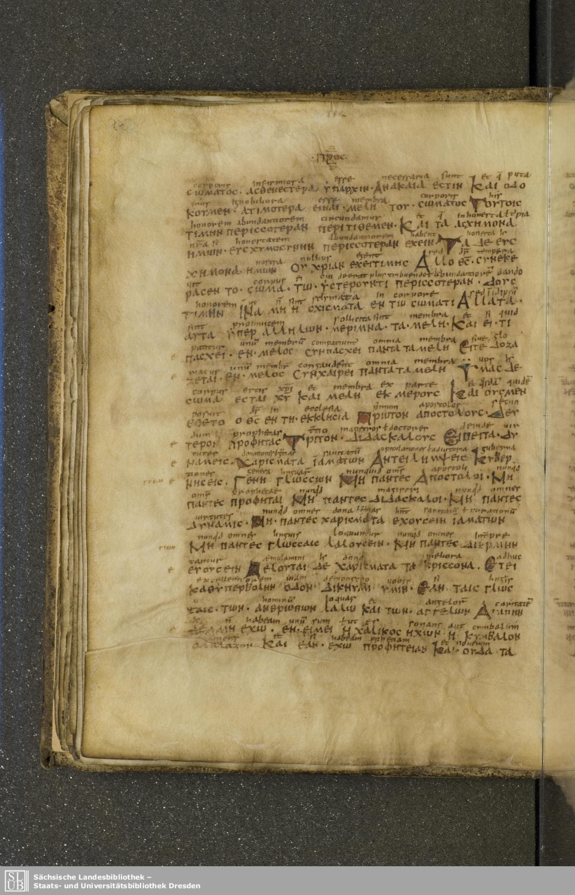 Codex Boernerianus (Scan 1) showing 1 Corinthians 13:2 from 9th Century found in Abbey of St. Gall, Switzerland, currently housed at Saxon State Library, Dresden, Germany