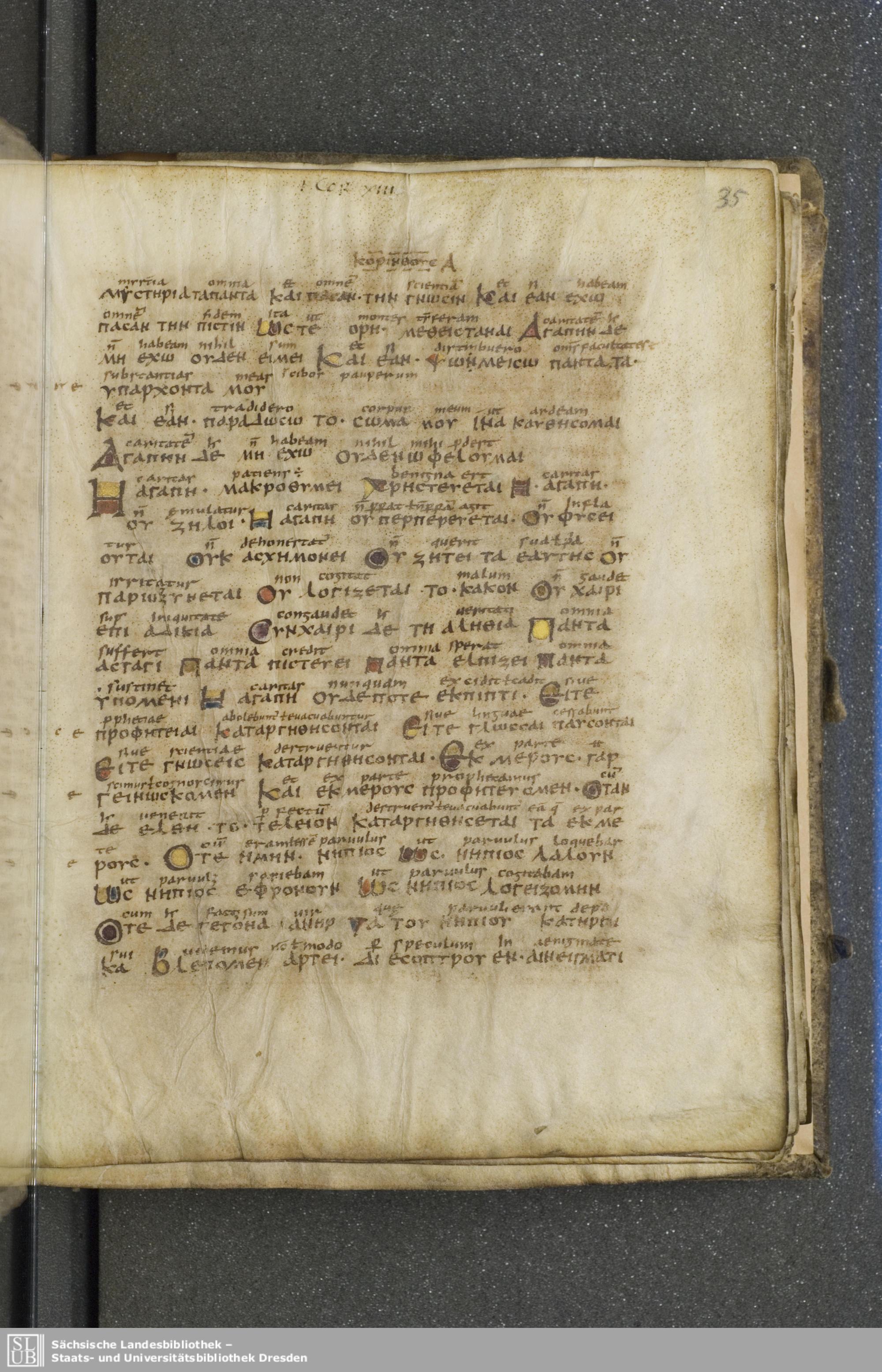 Codex Boernerianus (Scan 2) showing 1 Corinthians 13:2 from 9th Century found in Abbey of St. Gall, Switzerland, currently housed at Saxon State Library, Dresden, Germany