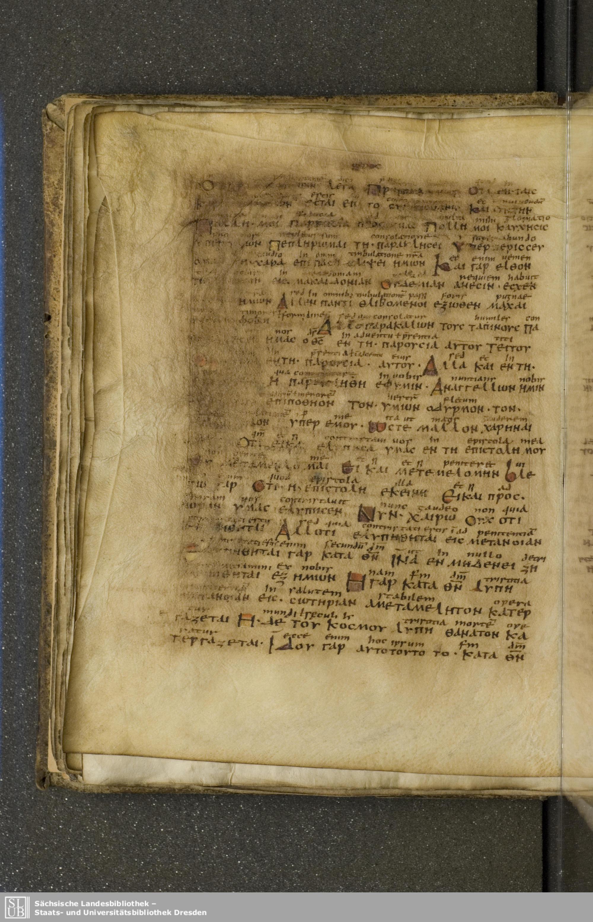 Codex Boernerianus (Scan 2) showing 2 Corinthians 7:2 from 9th Century found in Abbey of St. Gall, Switzerland, currently housed at Saxon State Library, Dresden, Germany
