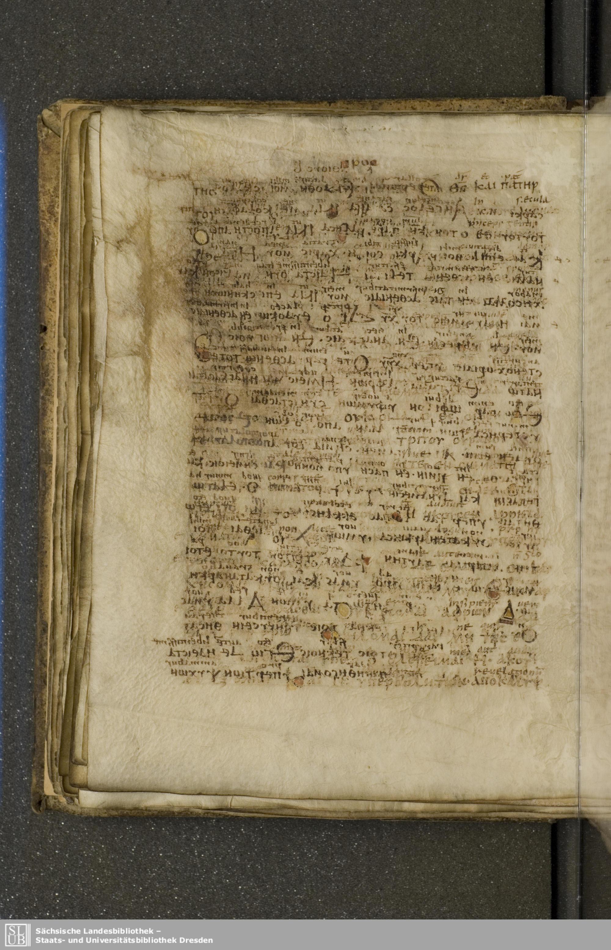 Codex Boernerianus (Scan 1) showing 2 Corinthians 12:7 from 9th Century found in Abbey of St. Gall, Switzerland, currently housed at Saxon State Library, Dresden, Germany