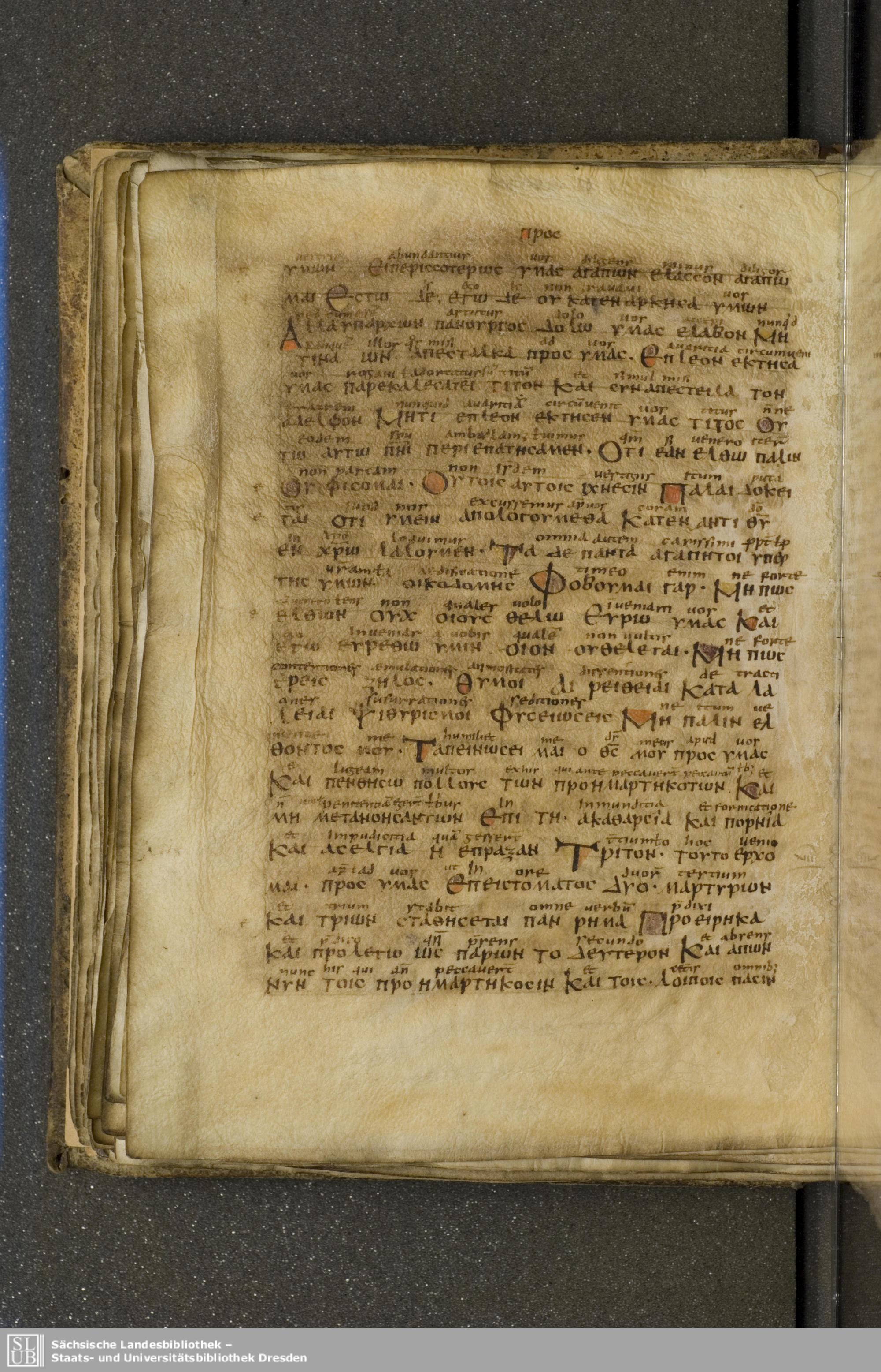 Codex Boernerianus showing 2 Corinthians 12:21 from 9th Century found in Abbey of St. Gall, Switzerland, currently housed at Saxon State Library, Dresden, Germany