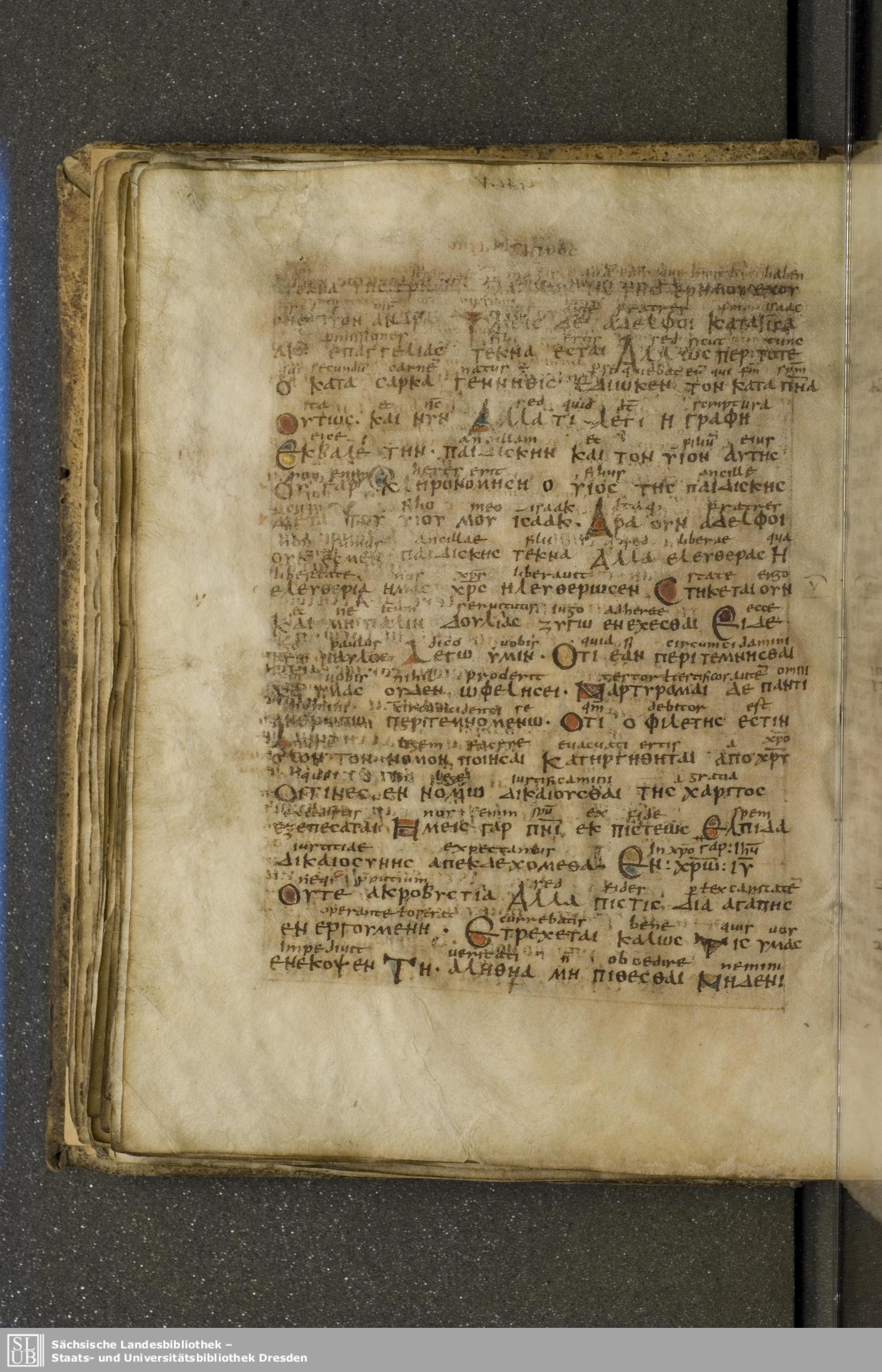Codex Boernerianus showing Galatians 5:2 from 9th Century found in Abbey of St. Gall, Switzerland, currently housed at Saxon State Library, Dresden, Germany