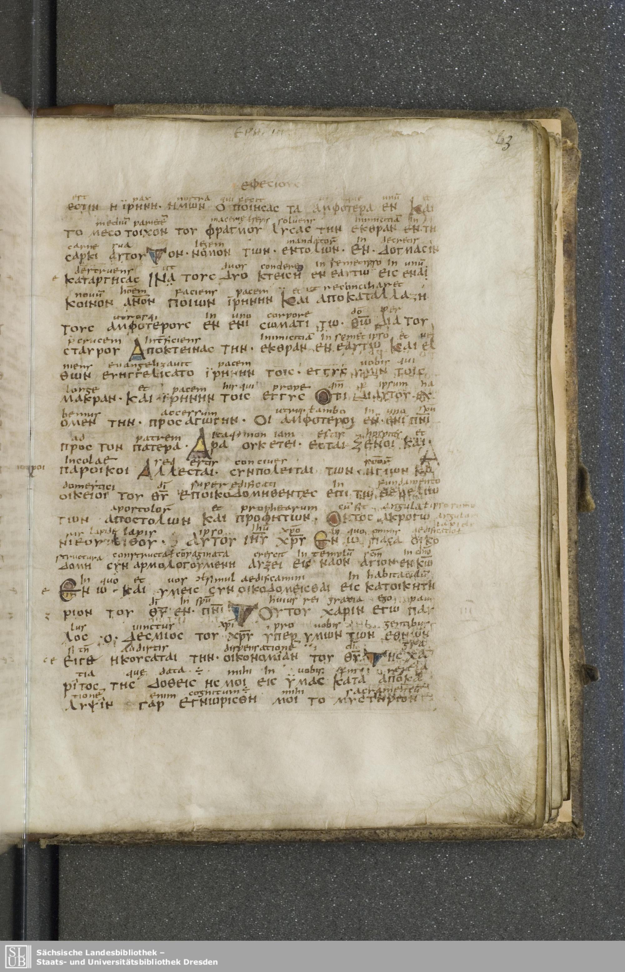 Codex Boernerianus showing Ephesians 2:21 from 9th Century found in Abbey of St. Gall, Switzerland, currently housed at Saxon State Library, Dresden, Germany