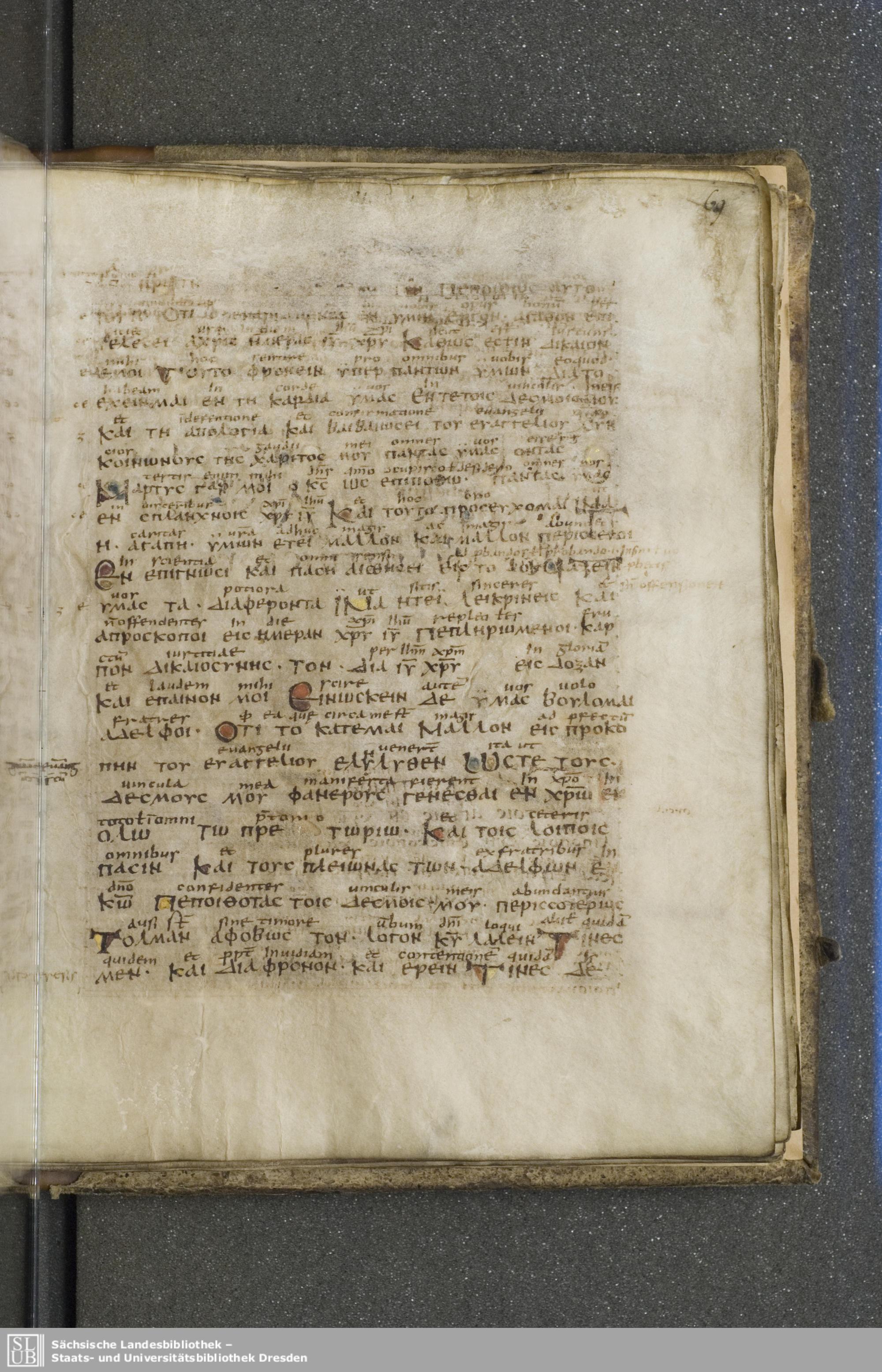 Codex Boernerianus showing Philippians 1:8 from 9th Century found in Abbey of St. Gall, Switzerland, currently housed at Saxon State Library, Dresden, Germany