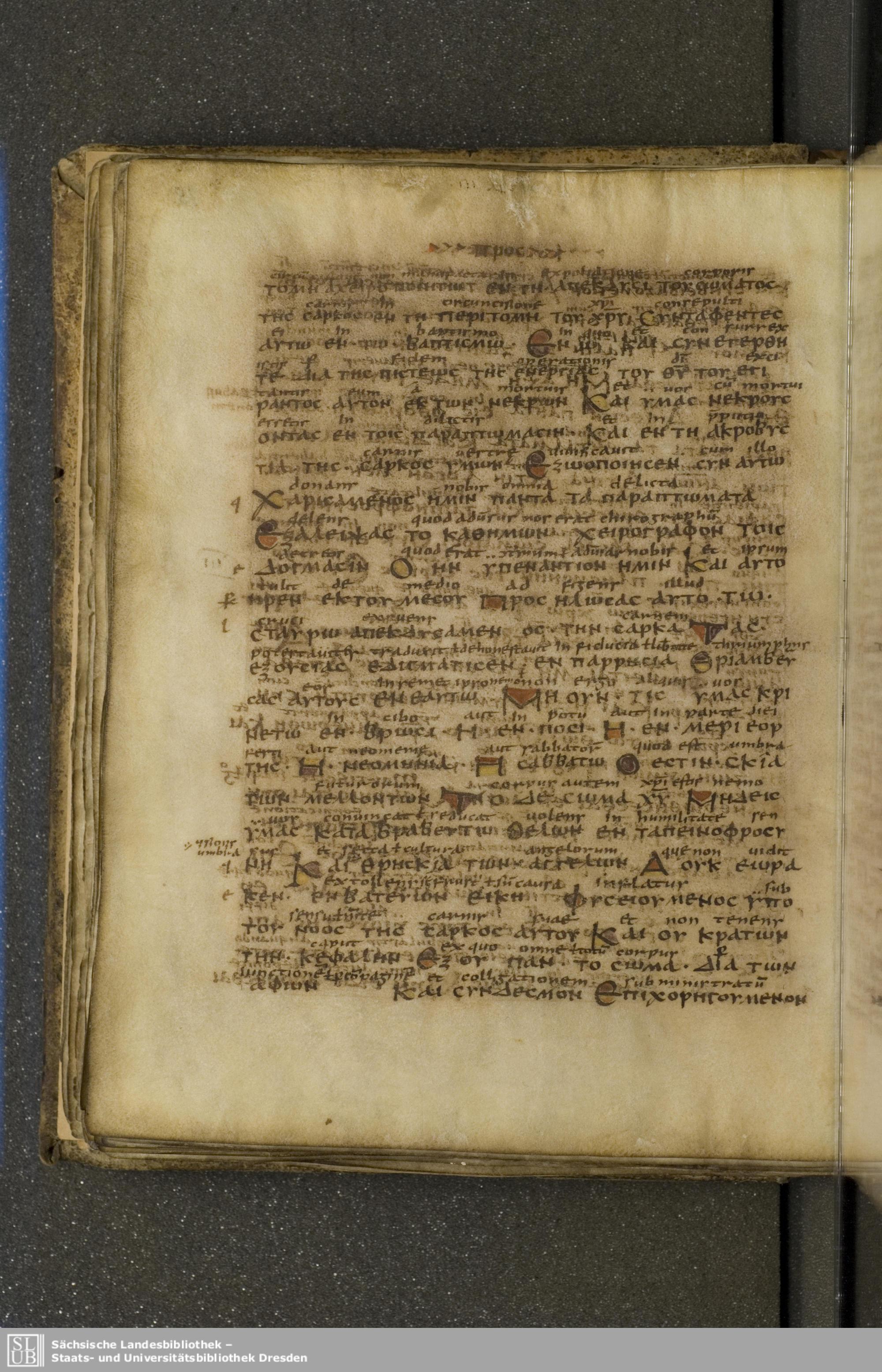 Codex Boernerianus showing Colossians 2:16 from 9th Century found in Abbey of St. Gall, Switzerland, currently housed at Saxon State Library, Dresden, Germany