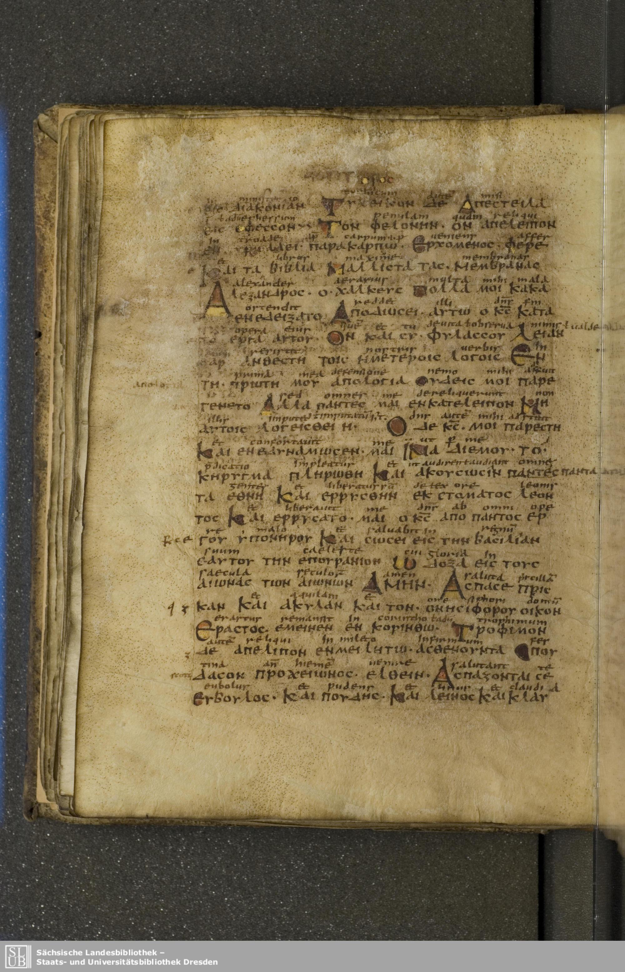 Codex Boernerianus (Scan 2) showing 2 Timothy 4:21 from 9th Century found in Abbey of St. Gall, Switzerland, currently housed at Saxon State Library, Dresden, Germany
