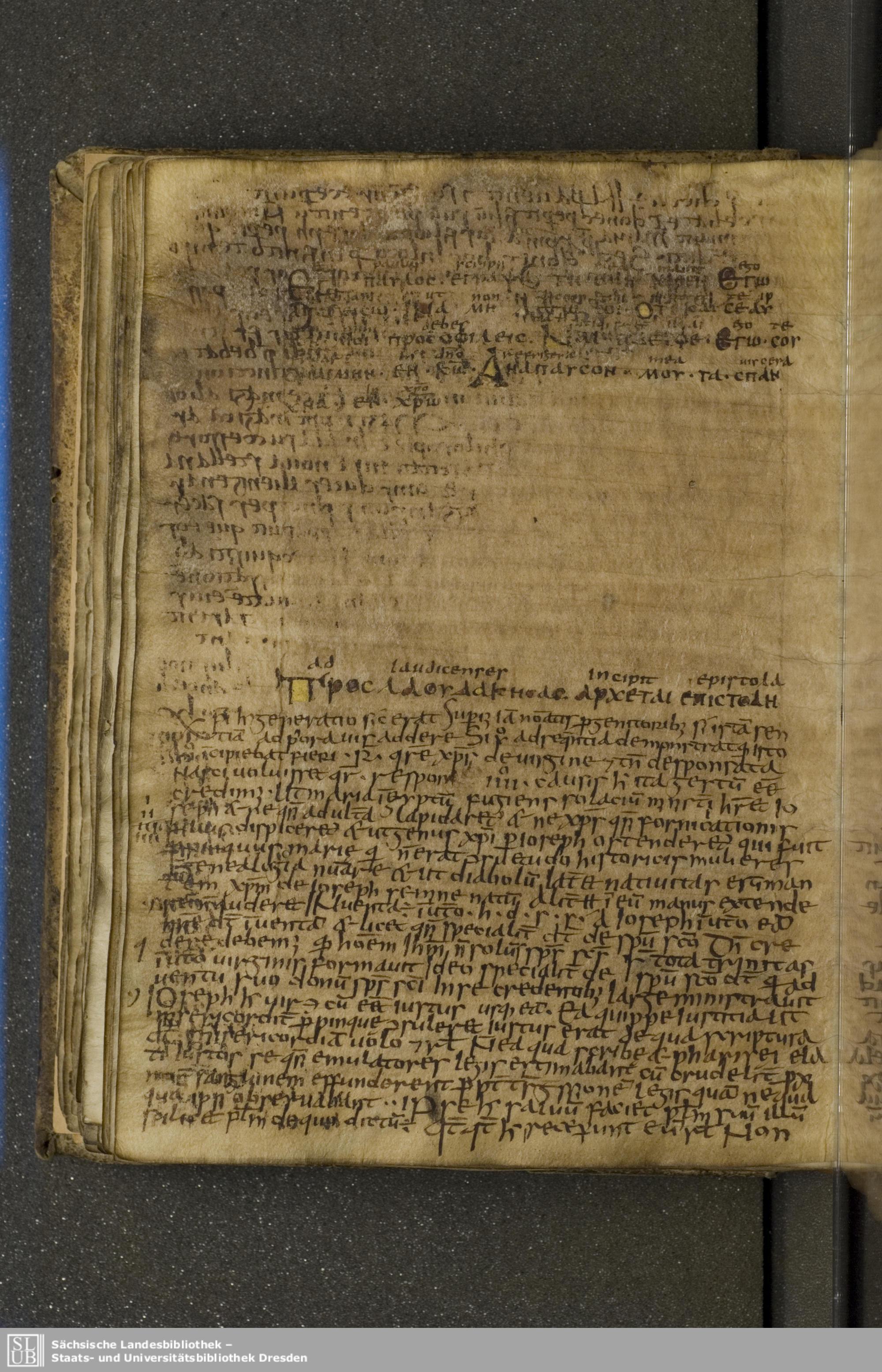 Codex Boernerianus showing Philemon 1:19 from 9th Century found in Abbey of St. Gall, Switzerland, currently housed at Saxon State Library, Dresden, Germany