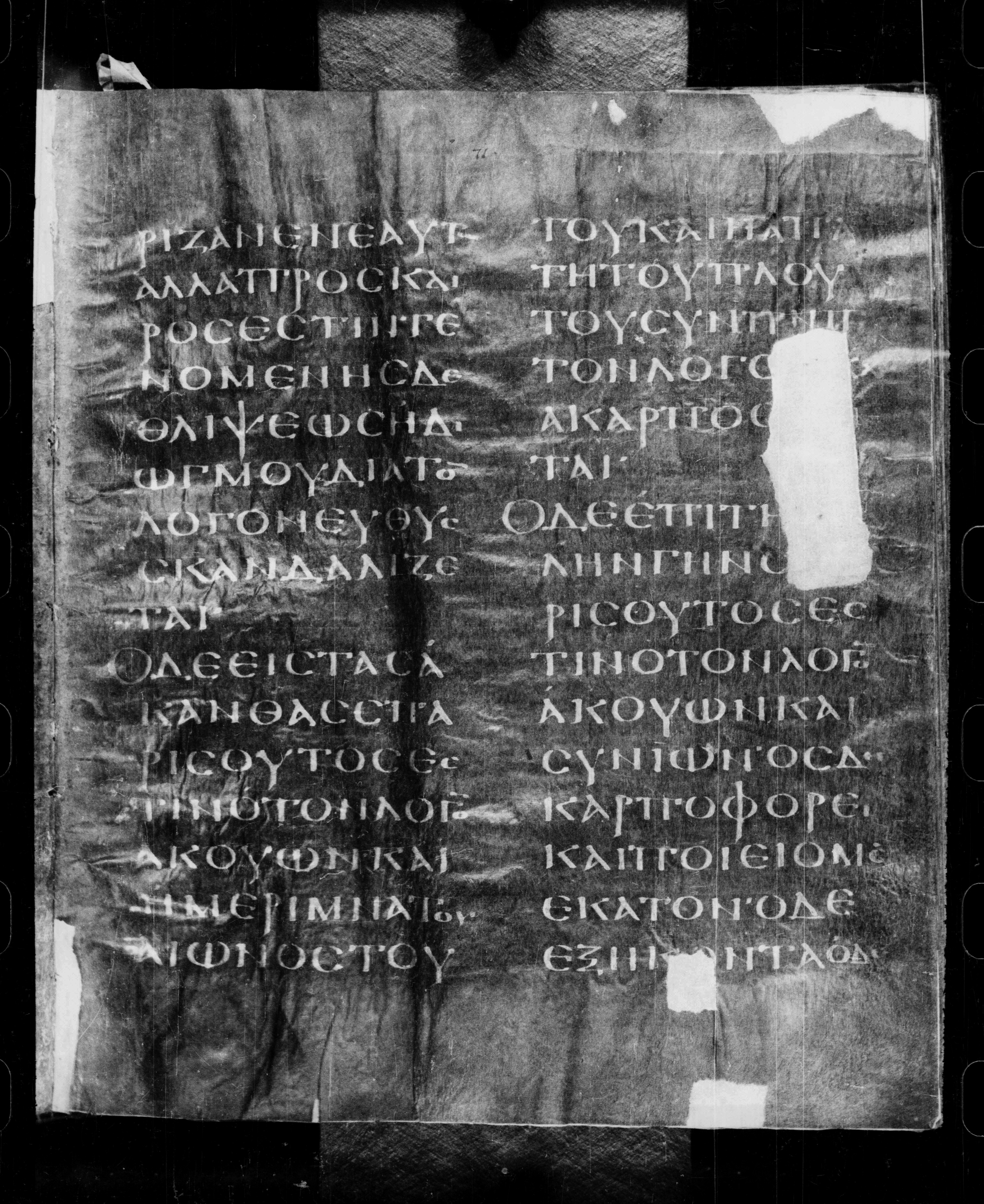 Codex Petropolitanus Purpureus (Scan 2) showing Matthew 13:21 from 6th Century found in Sarmisahly (or Sarumsahly), currently housed at National Library of Russia, Saint Petersburg (majority)