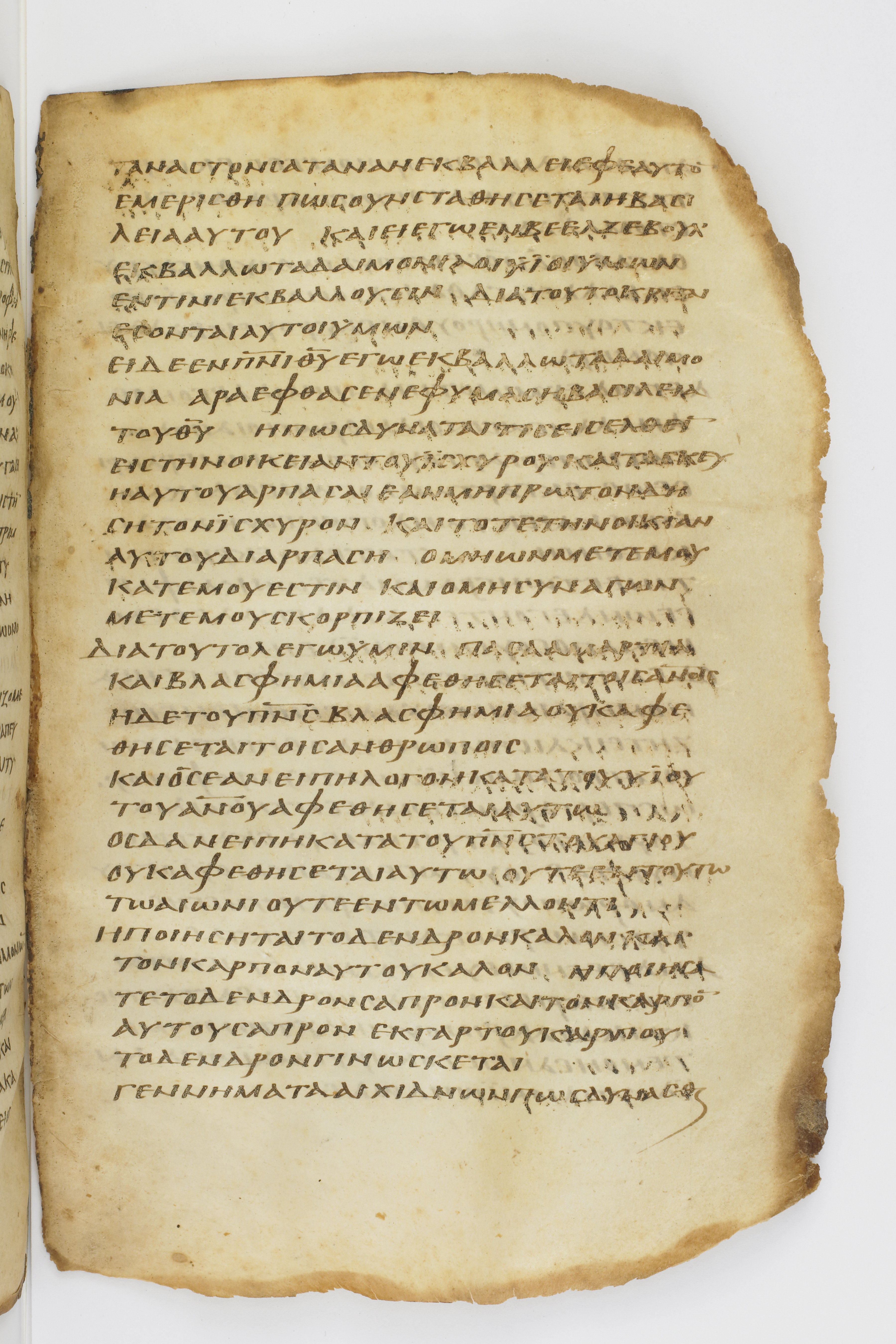Codex Washingtonianus showing Matthew 12:33 from Late 4th to 5th Century found in Egypt (possibly near the Pyramids), currently housed at Freer Gallery of Art, Smithsonian Institution, Washington, D.C.
