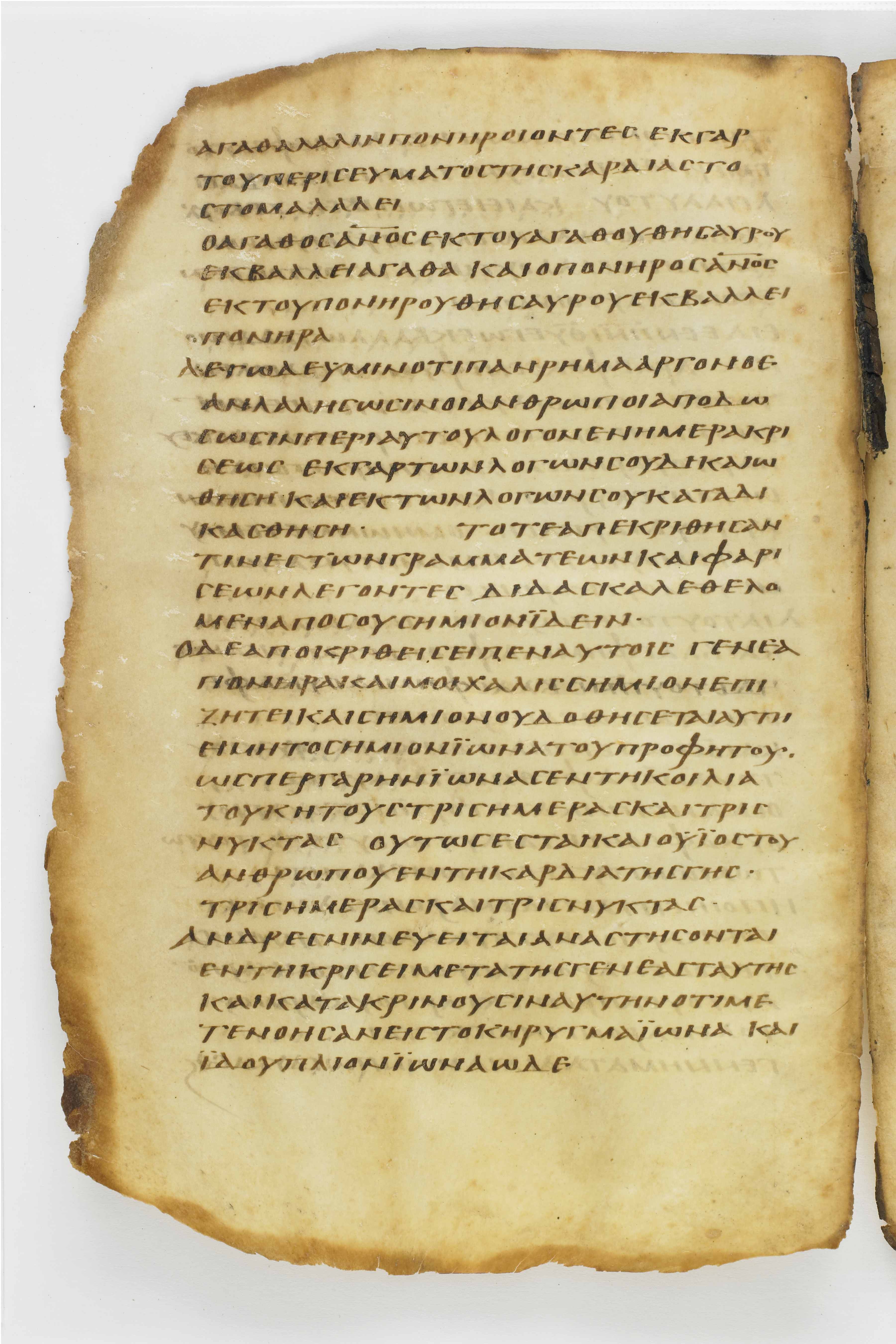Codex Washingtonianus showing Matthew 12:39 from Late 4th to 5th Century found in Egypt (possibly near the Pyramids), currently housed at Freer Gallery of Art, Smithsonian Institution, Washington, D.C.