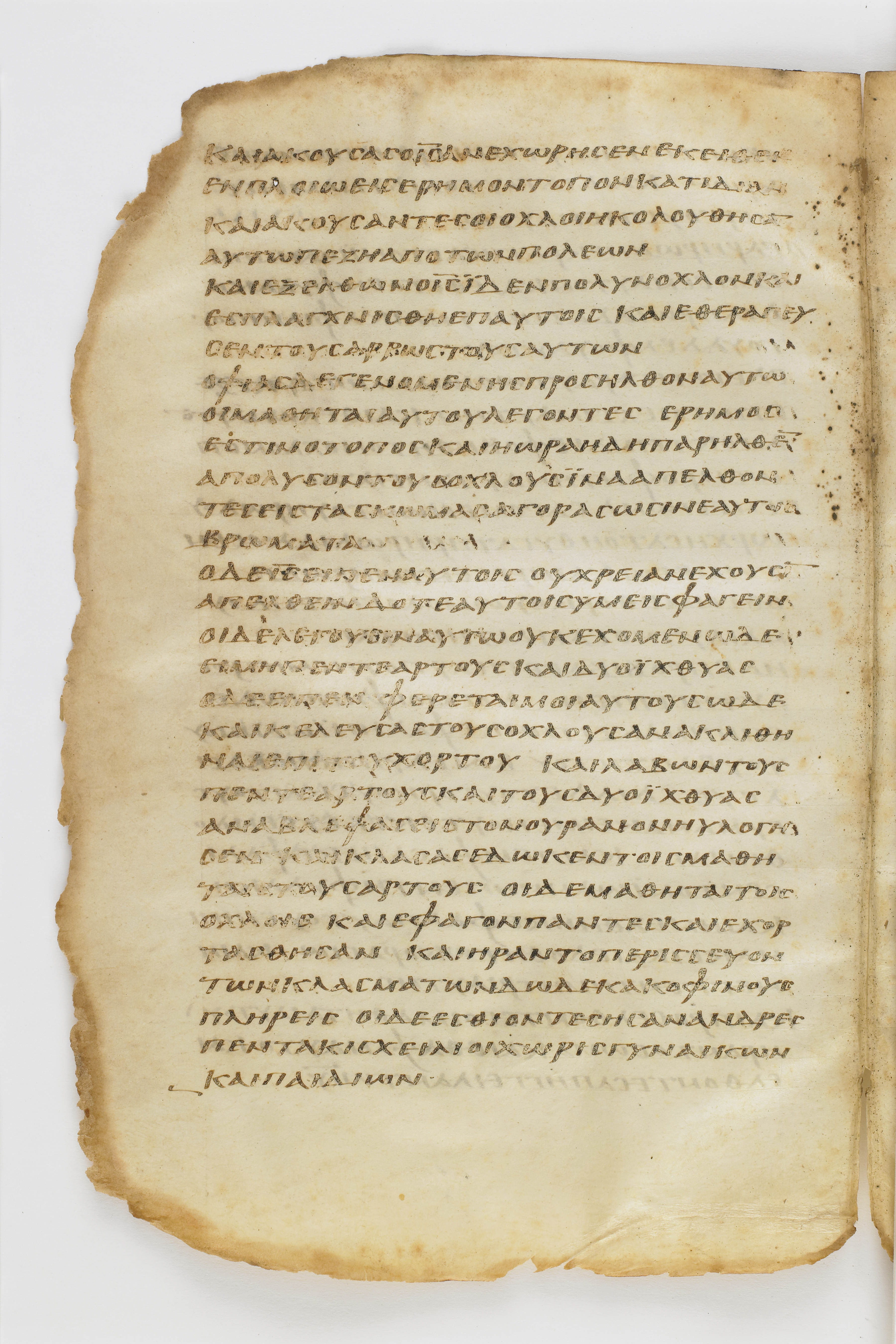 Codex Washingtonianus showing Matthew 14:21 from Late 4th to 5th Century found in Egypt (possibly near the Pyramids), currently housed at Freer Gallery of Art, Smithsonian Institution, Washington, D.C.