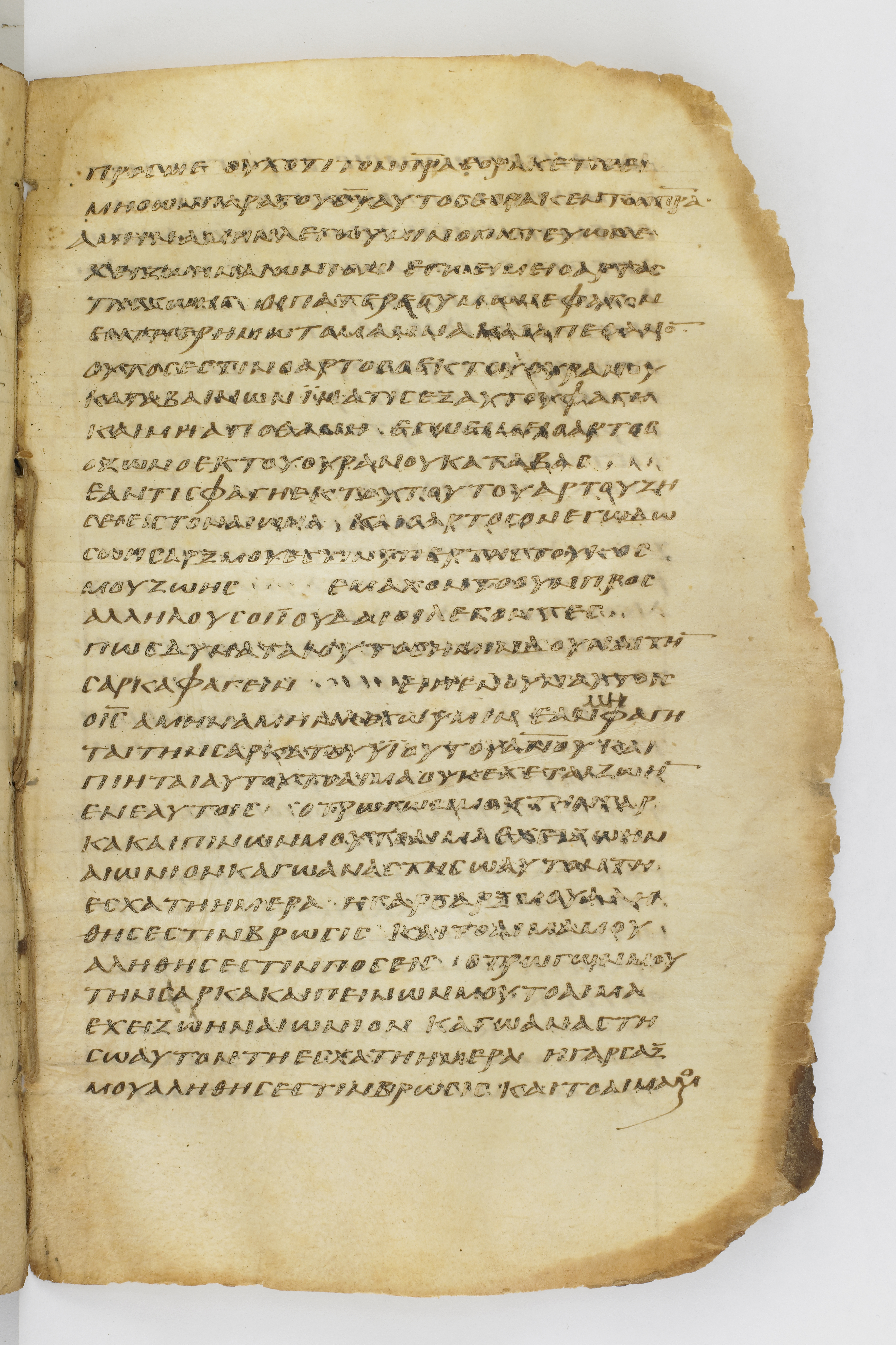 Codex Washingtonianus showing John 6:49 from Late 4th to 5th Century found in Egypt (possibly near the Pyramids), currently housed at Freer Gallery of Art, Smithsonian Institution, Washington, D.C.