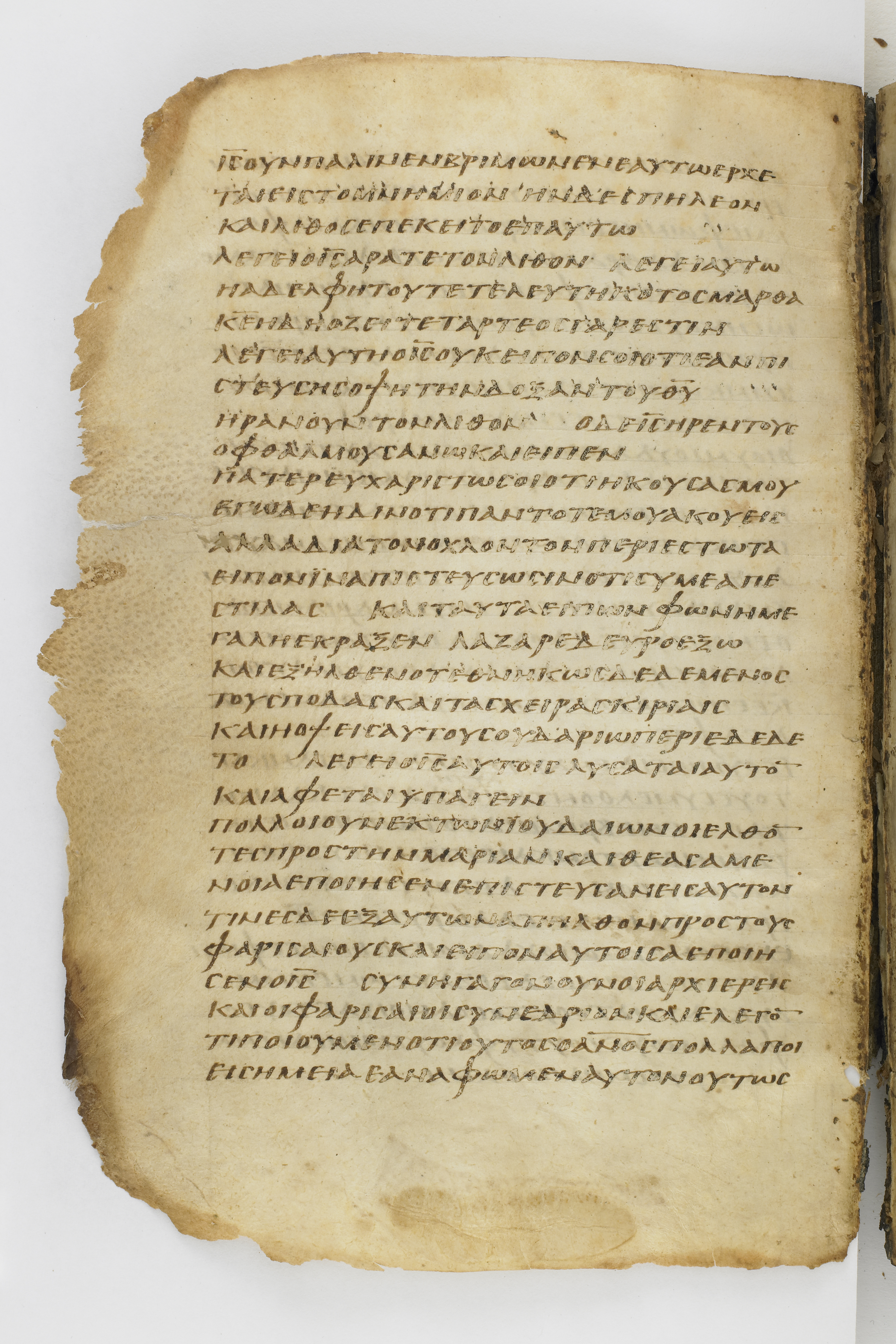 Codex Washingtonianus showing John 11:39 from Late 4th to 5th Century found in Egypt (possibly near the Pyramids), currently housed at Freer Gallery of Art, Smithsonian Institution, Washington, D.C.