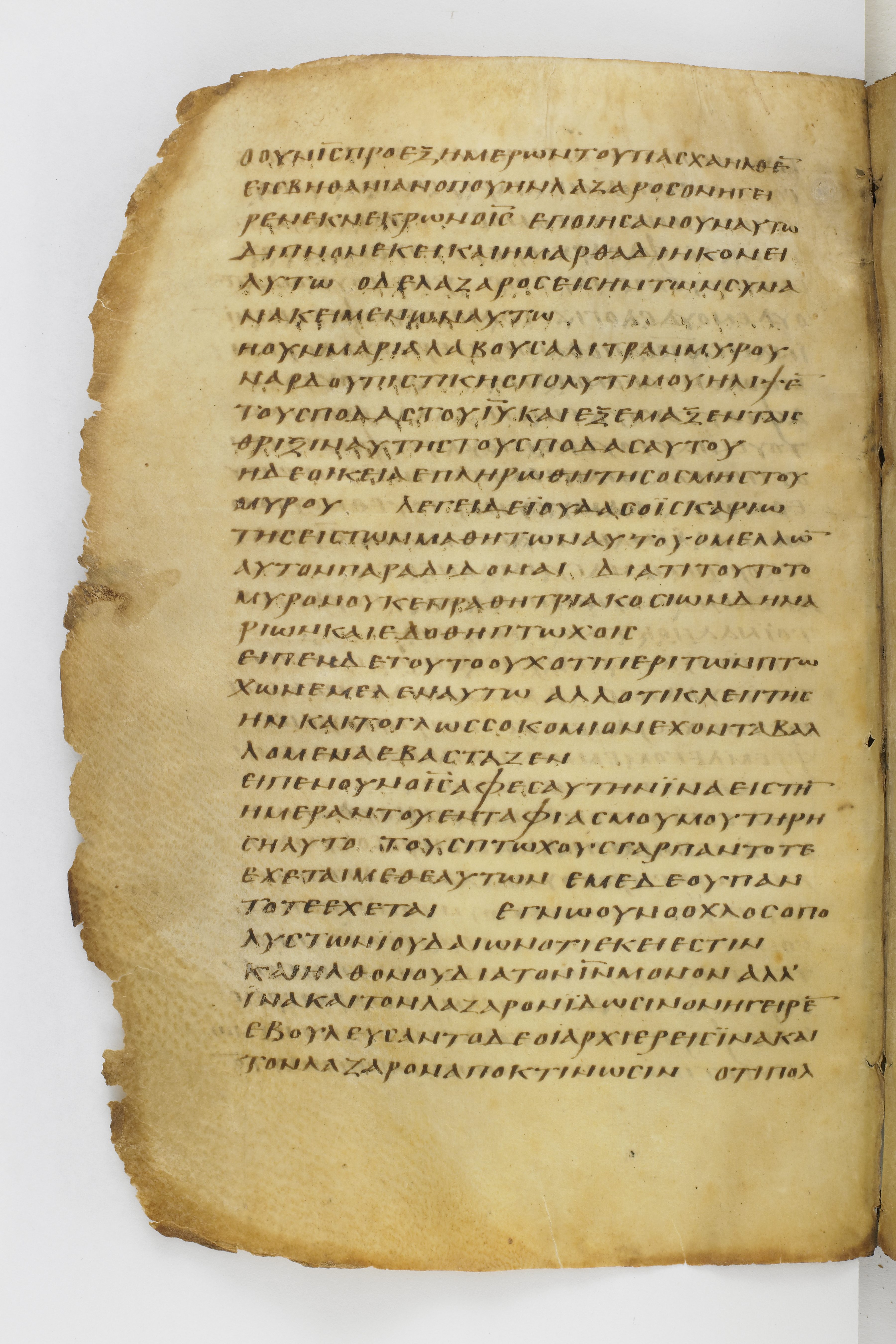 Codex Washingtonianus showing John 12:2 from Late 4th to 5th Century found in Egypt (possibly near the Pyramids), currently housed at Freer Gallery of Art, Smithsonian Institution, Washington, D.C.